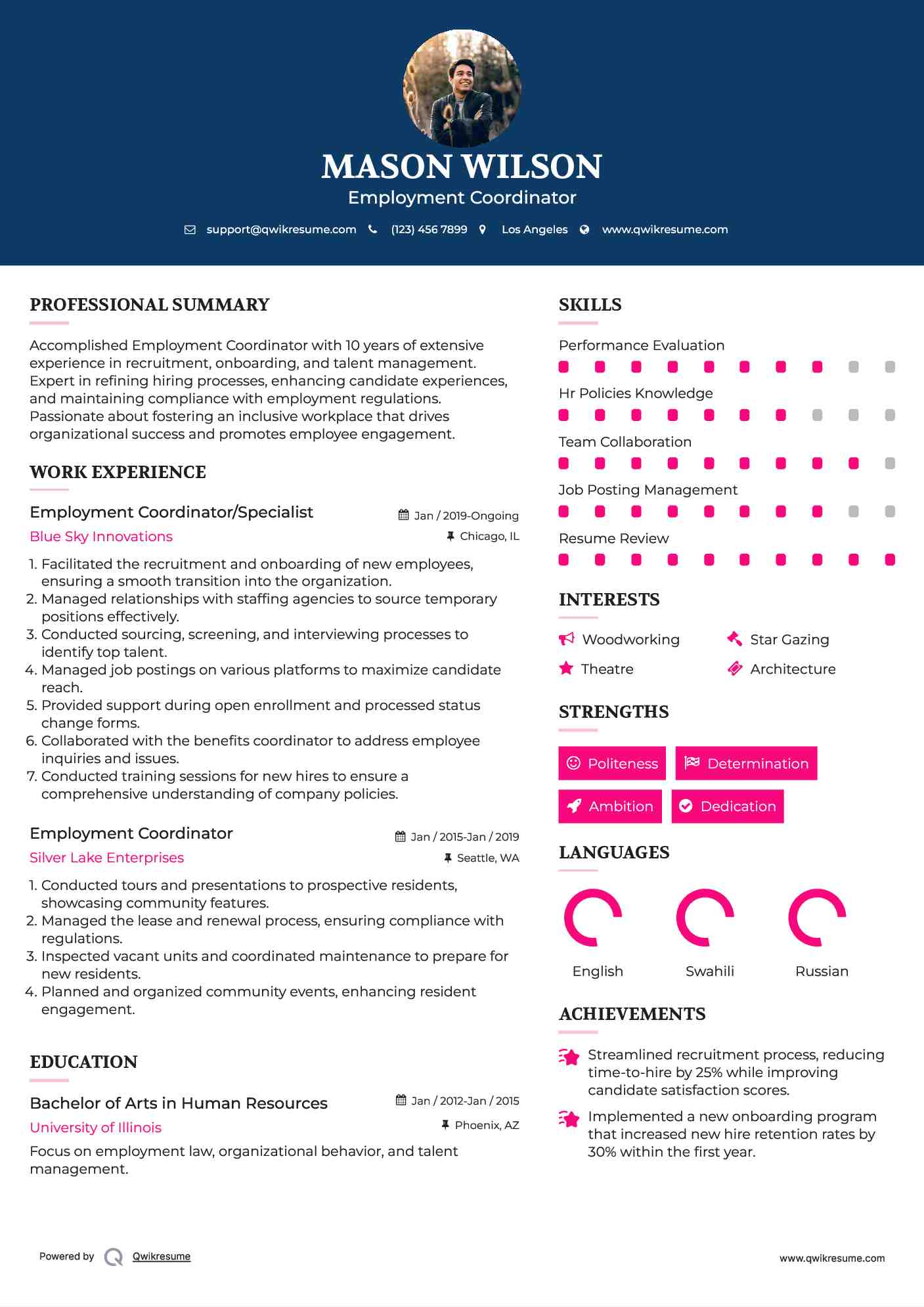 Employment Coordinator/Specialist Resume Model