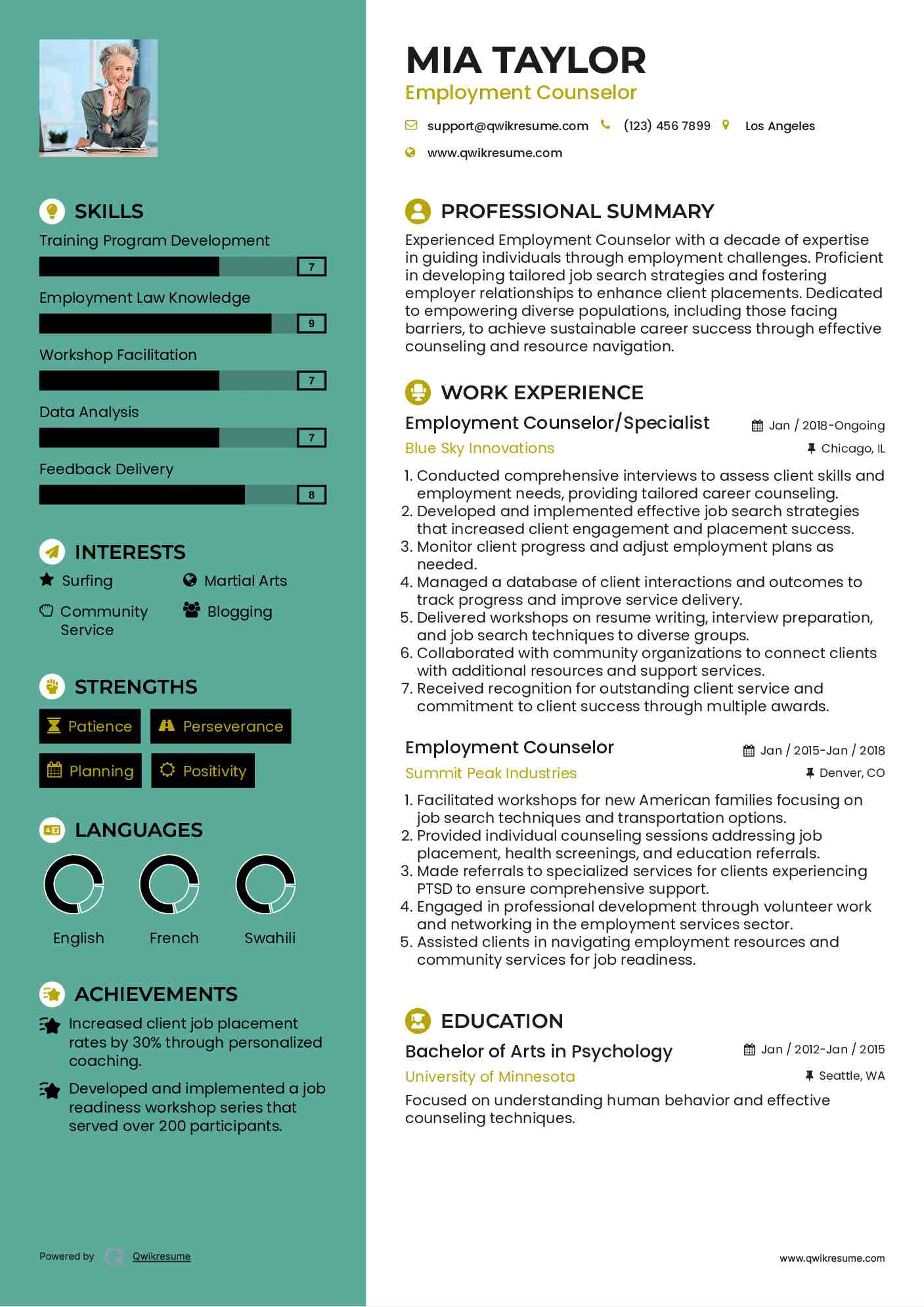 Employment Counselor/Specialist Resume Format