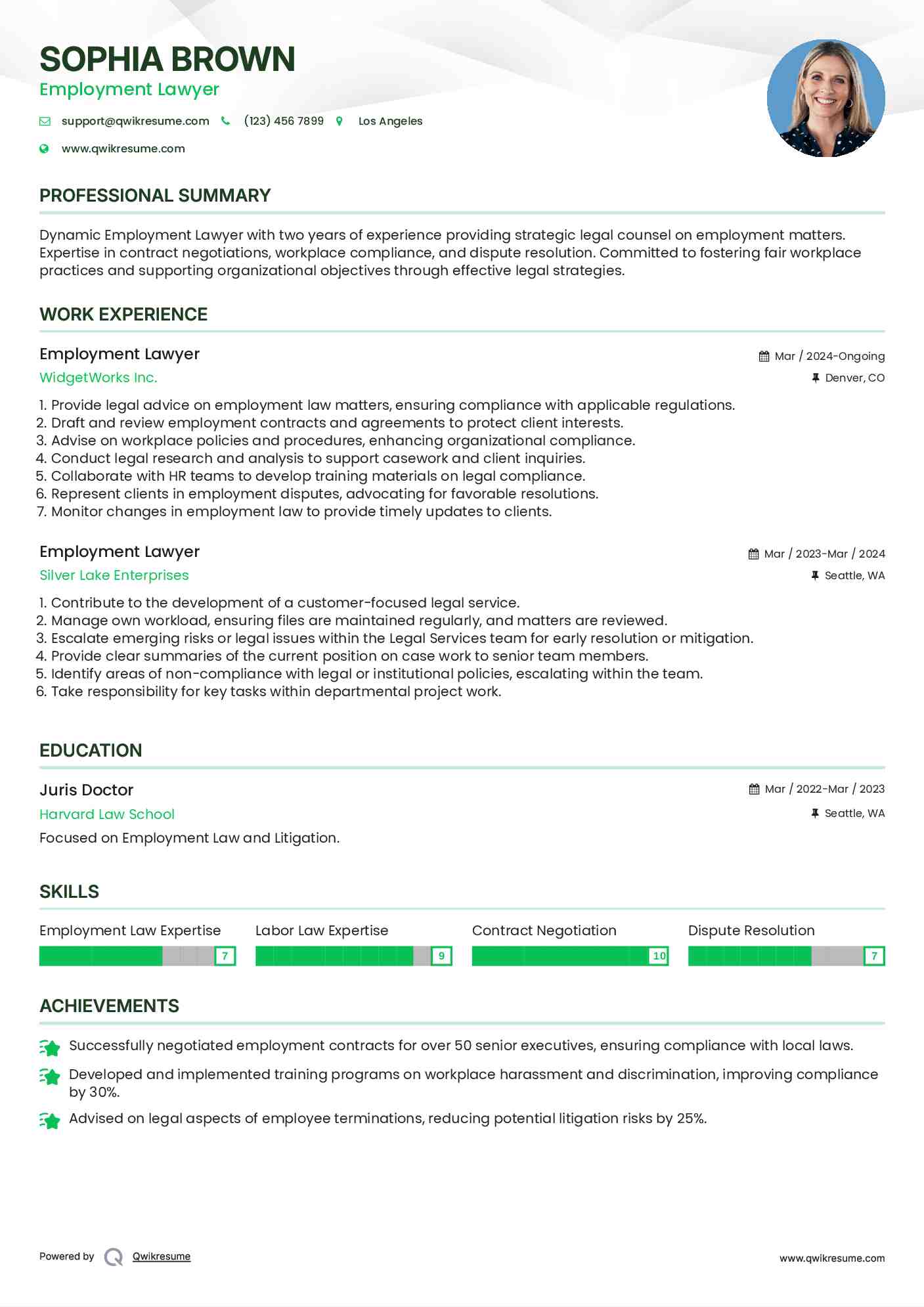Employment Lawyer Resume Model