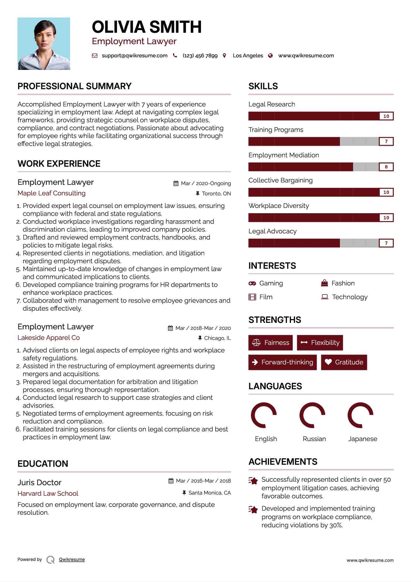 Employment Lawyer Resume Example