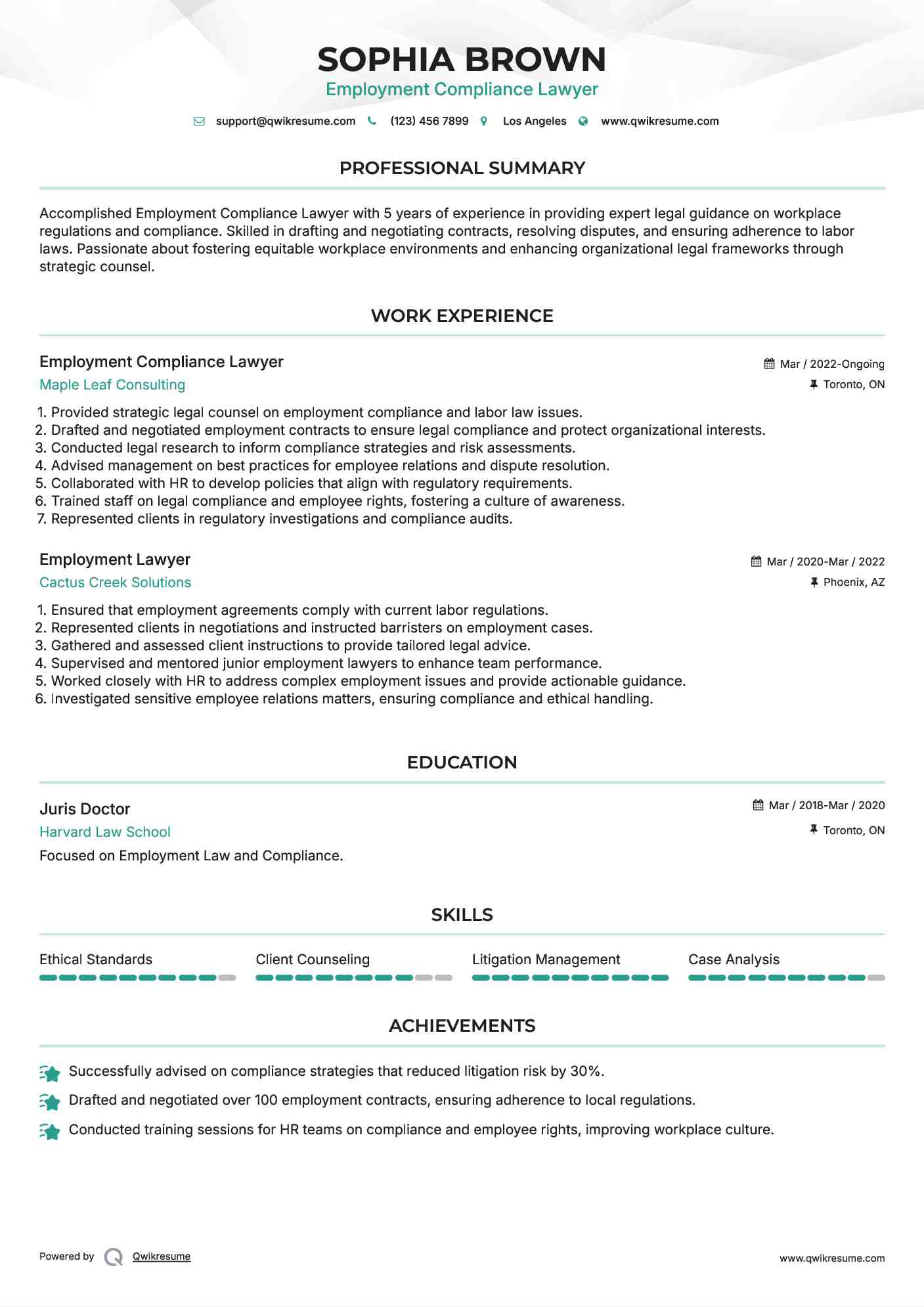 Employment Compliance Lawyer

 Resume Model