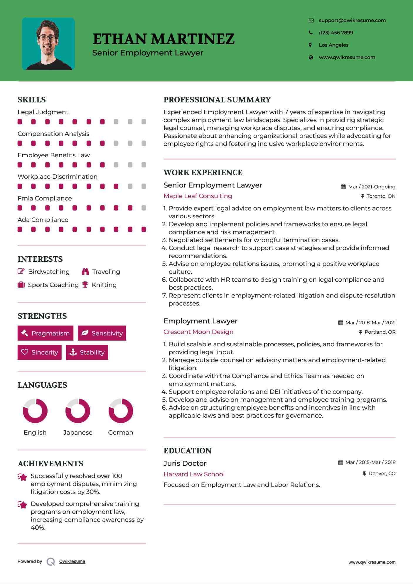 Senior Employment Lawyer Resume Sample