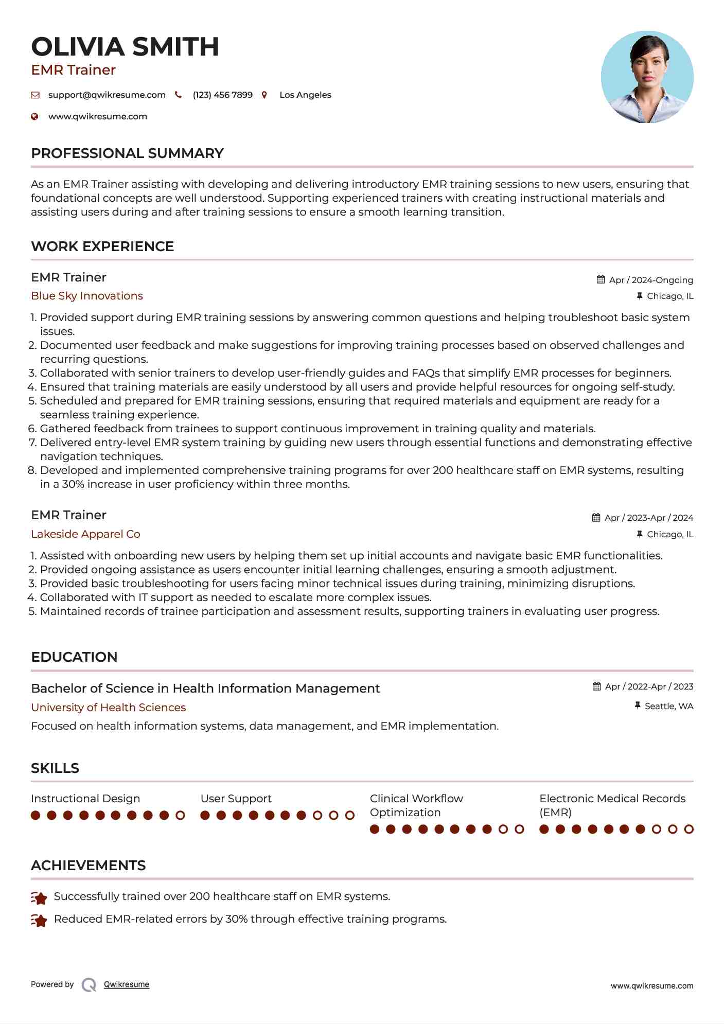 EMR Trainer Resume Format