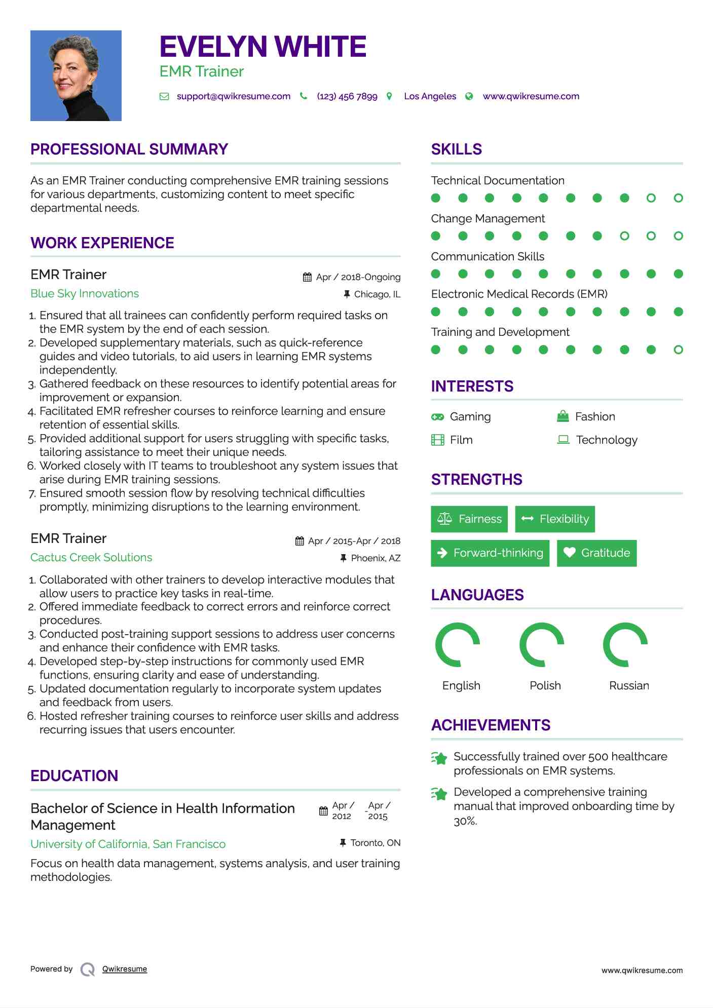 EMR Trainer Resume Sample