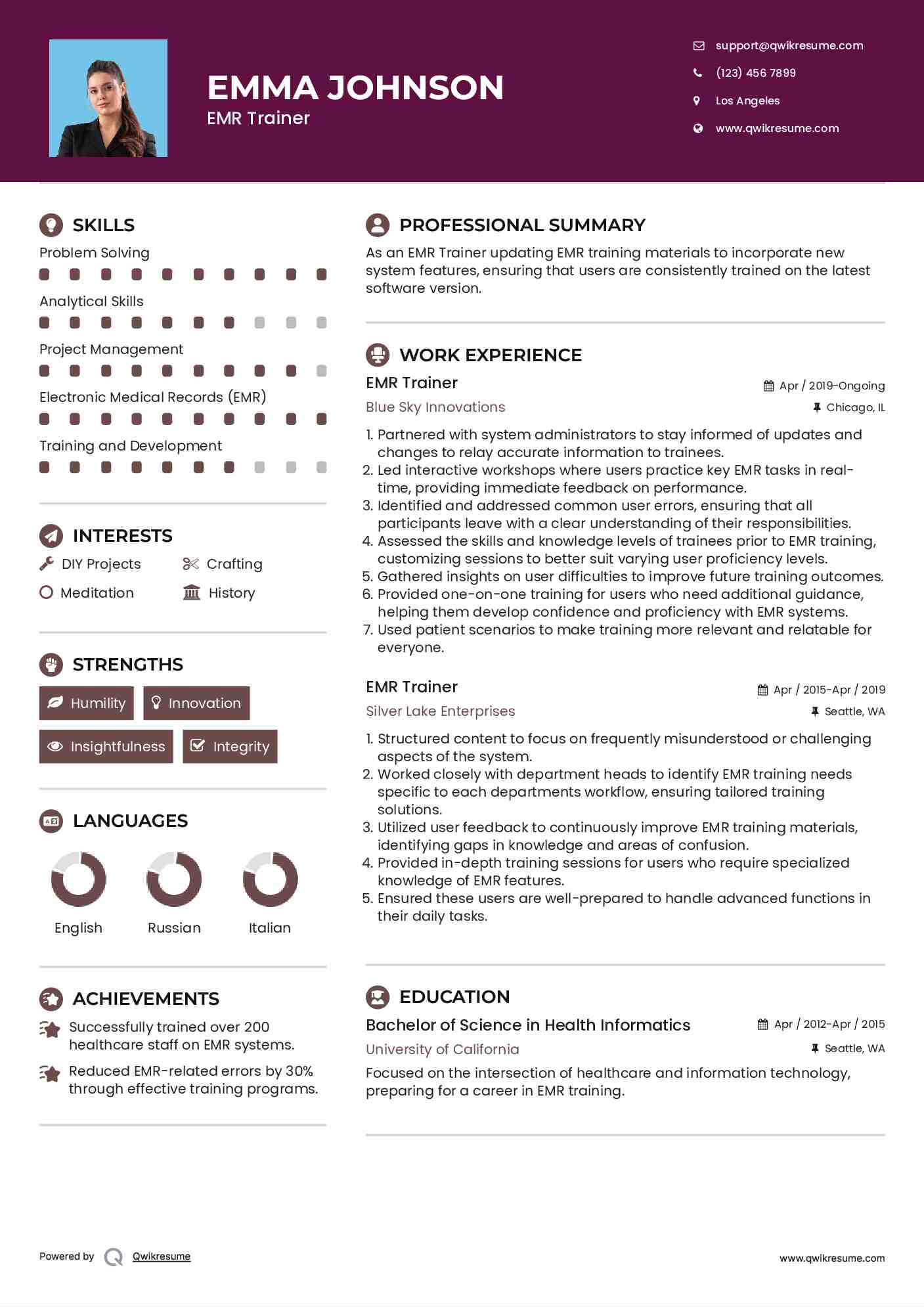 EMR Trainer Resume Model