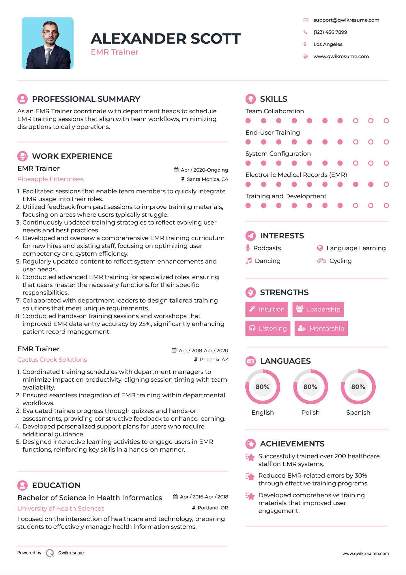 EMR Trainer Resume Format