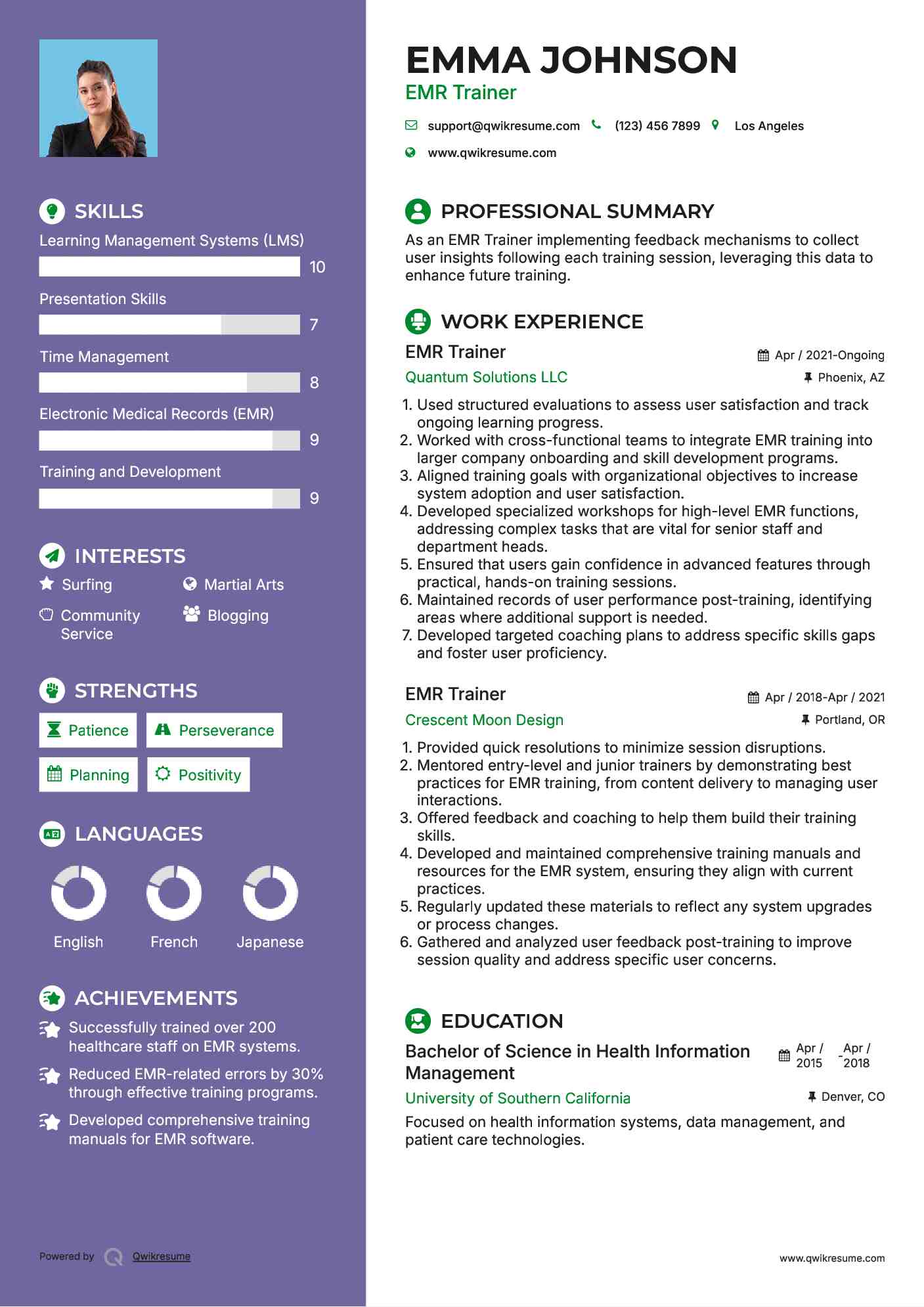 EMR Trainer Resume Sample