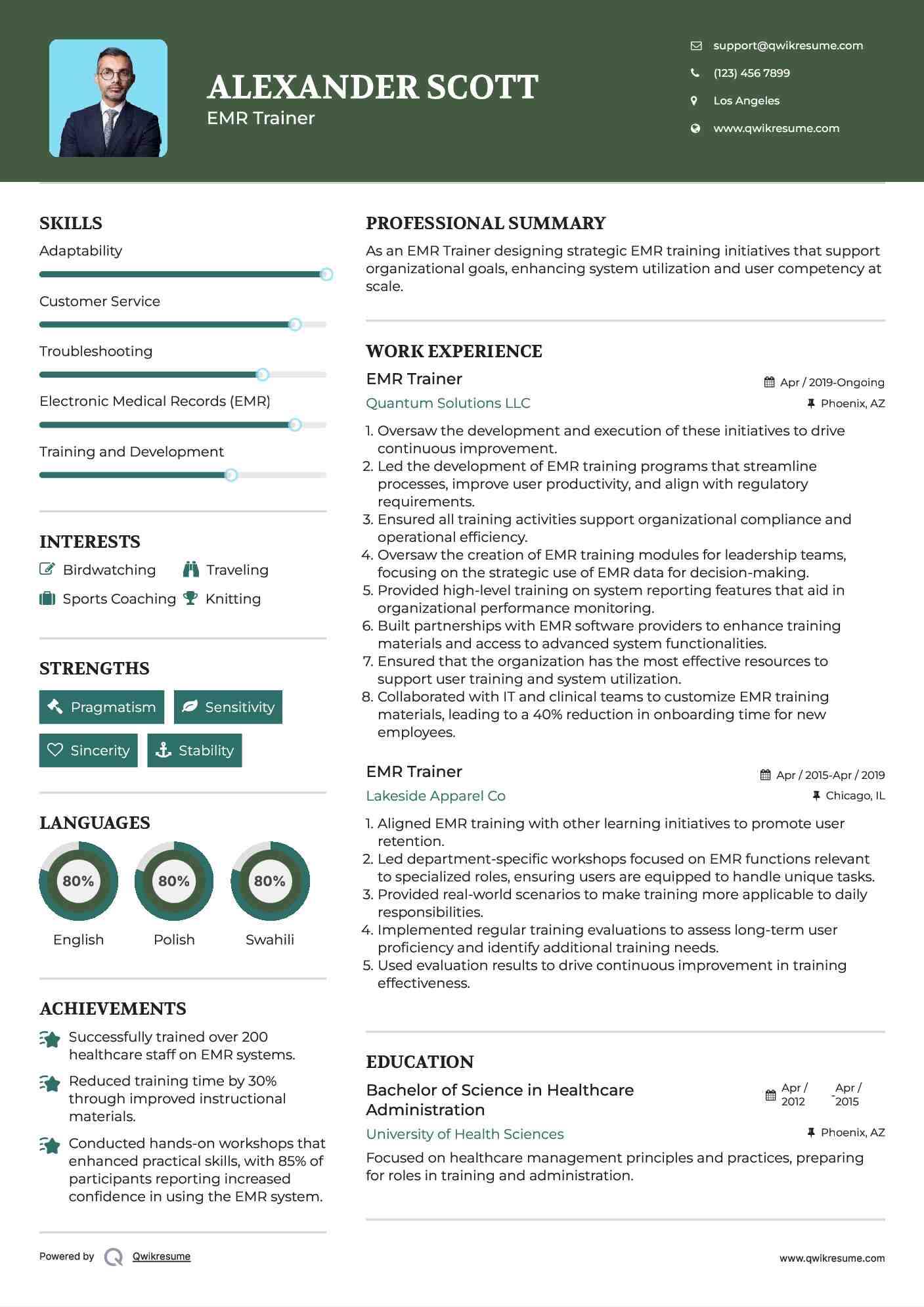 EMR Trainer Resume Model