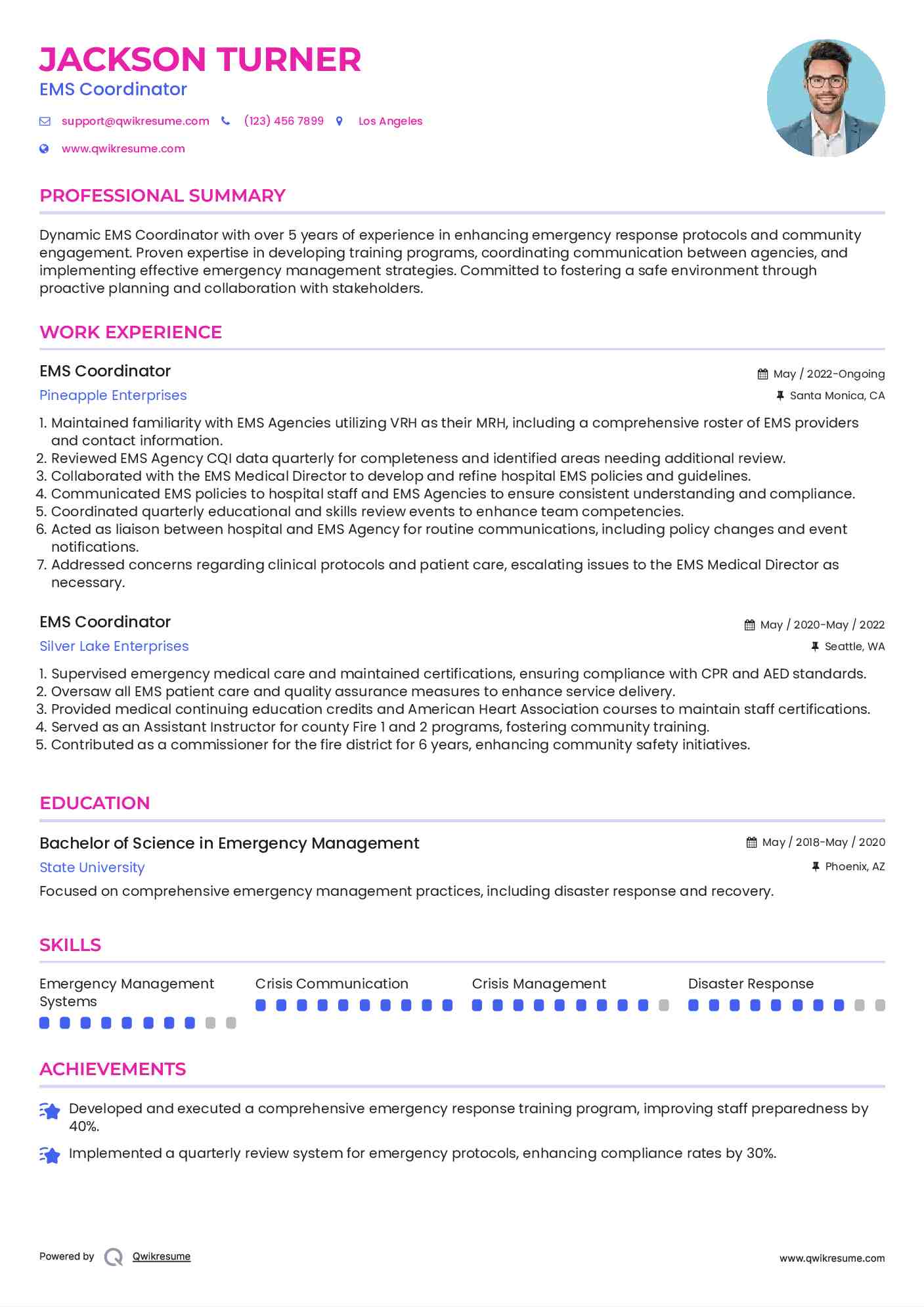 EMS Coordinator Resume Model