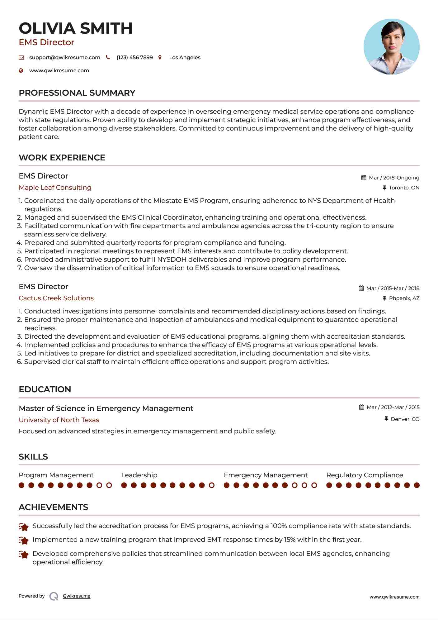 EMS Director Resume Template