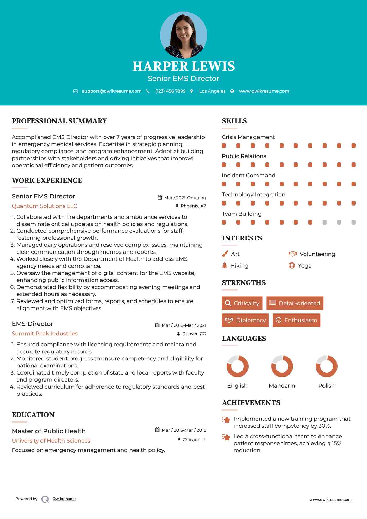 Senior EMS Director Resume Template