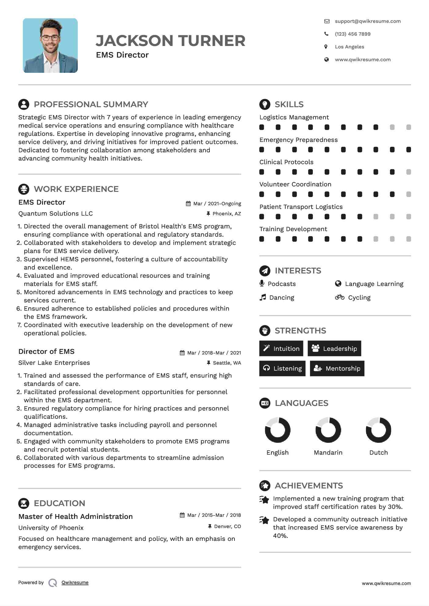 EMS Director Resume Model