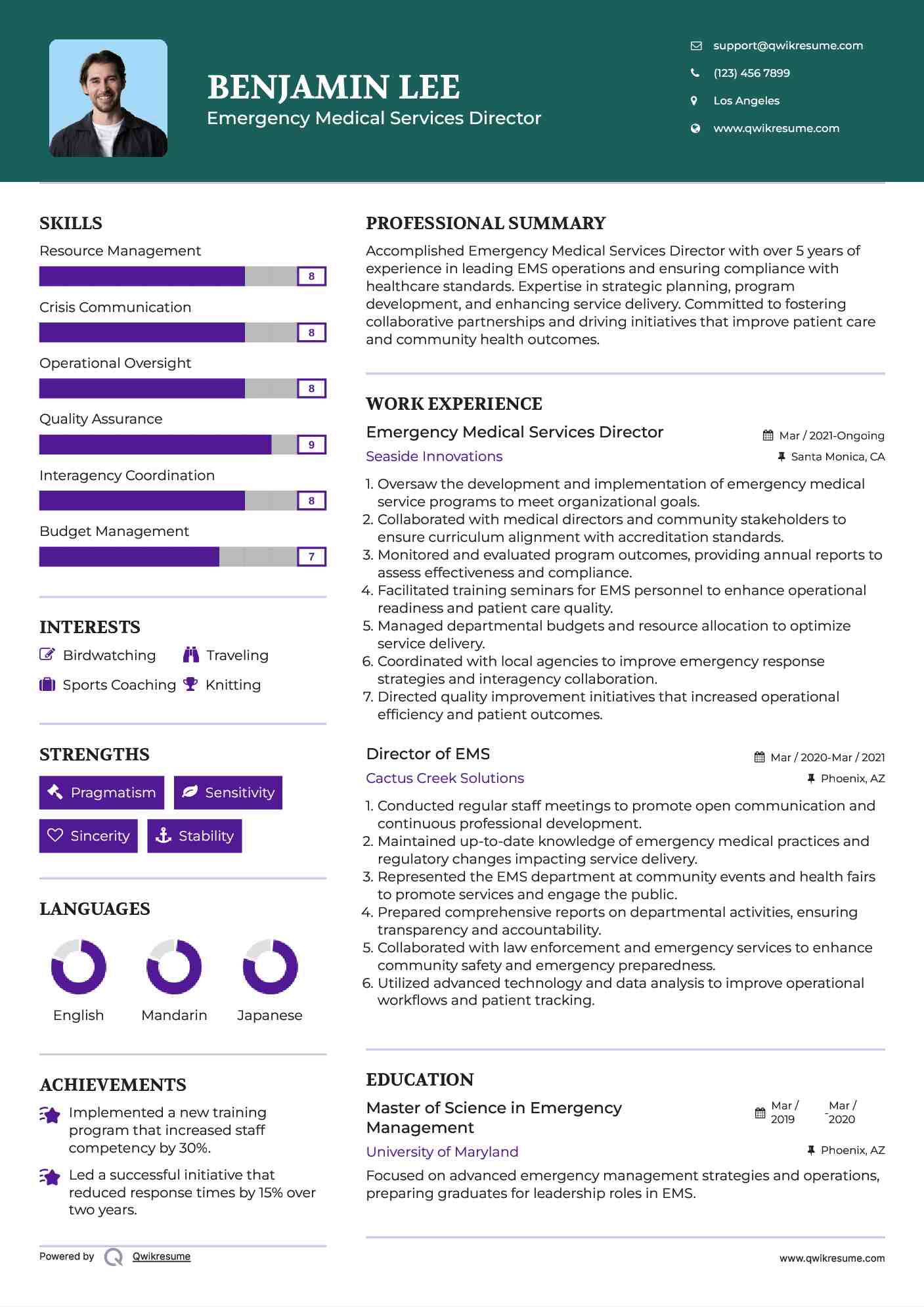 Emergency Medical Services Director

 Resume Format