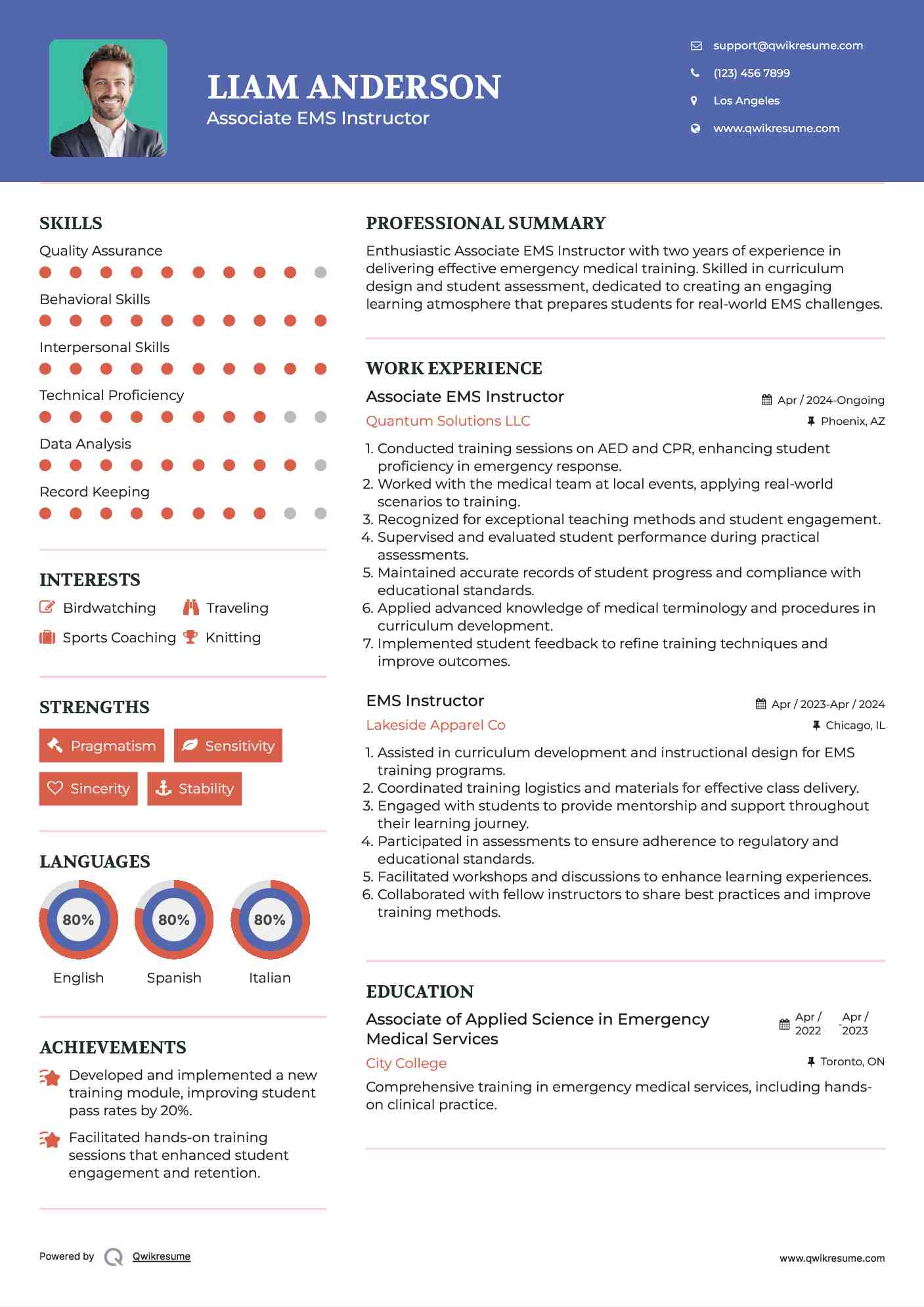 Associate EMS Instructor Resume Model