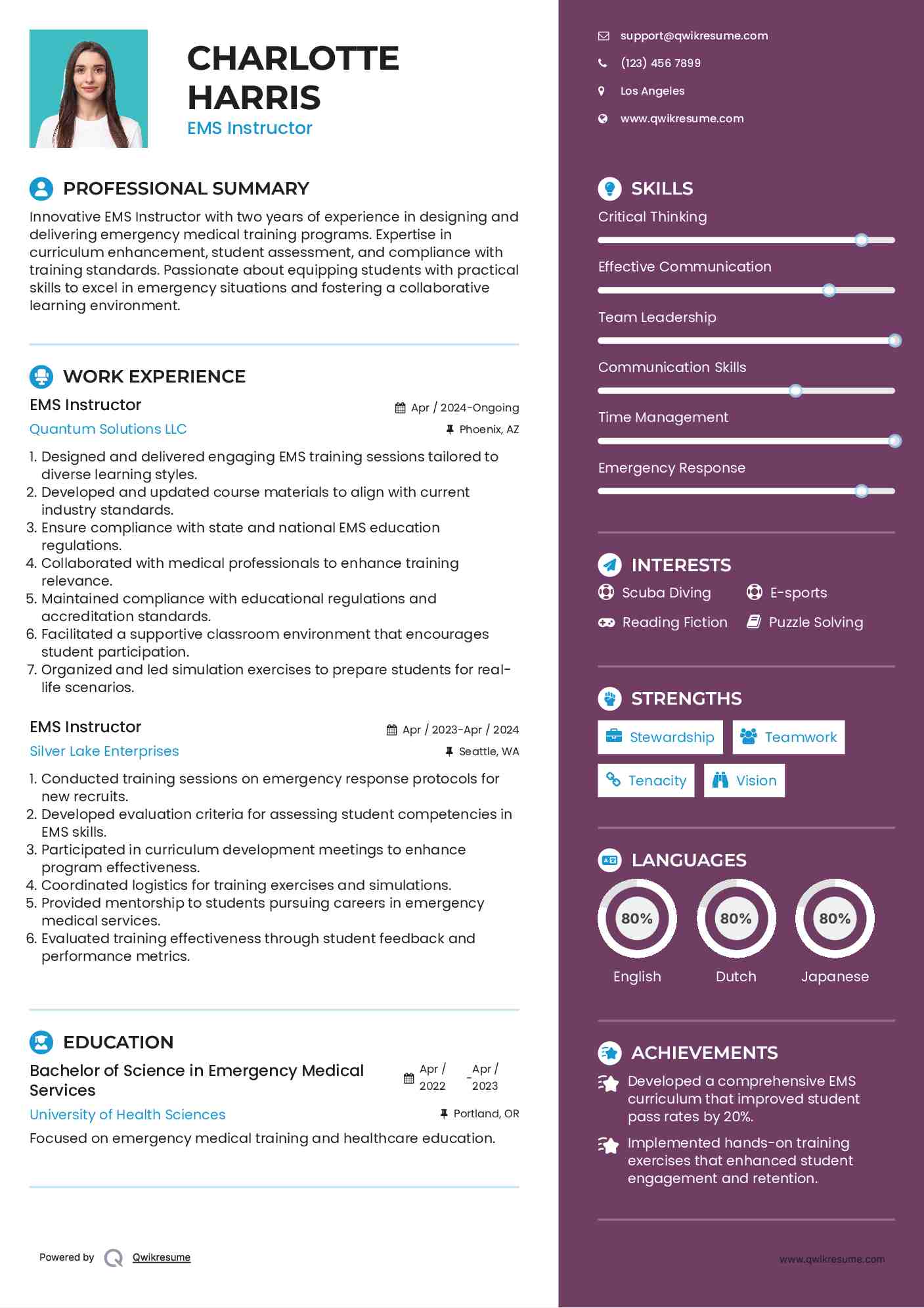 EMS Instructor Resume Template