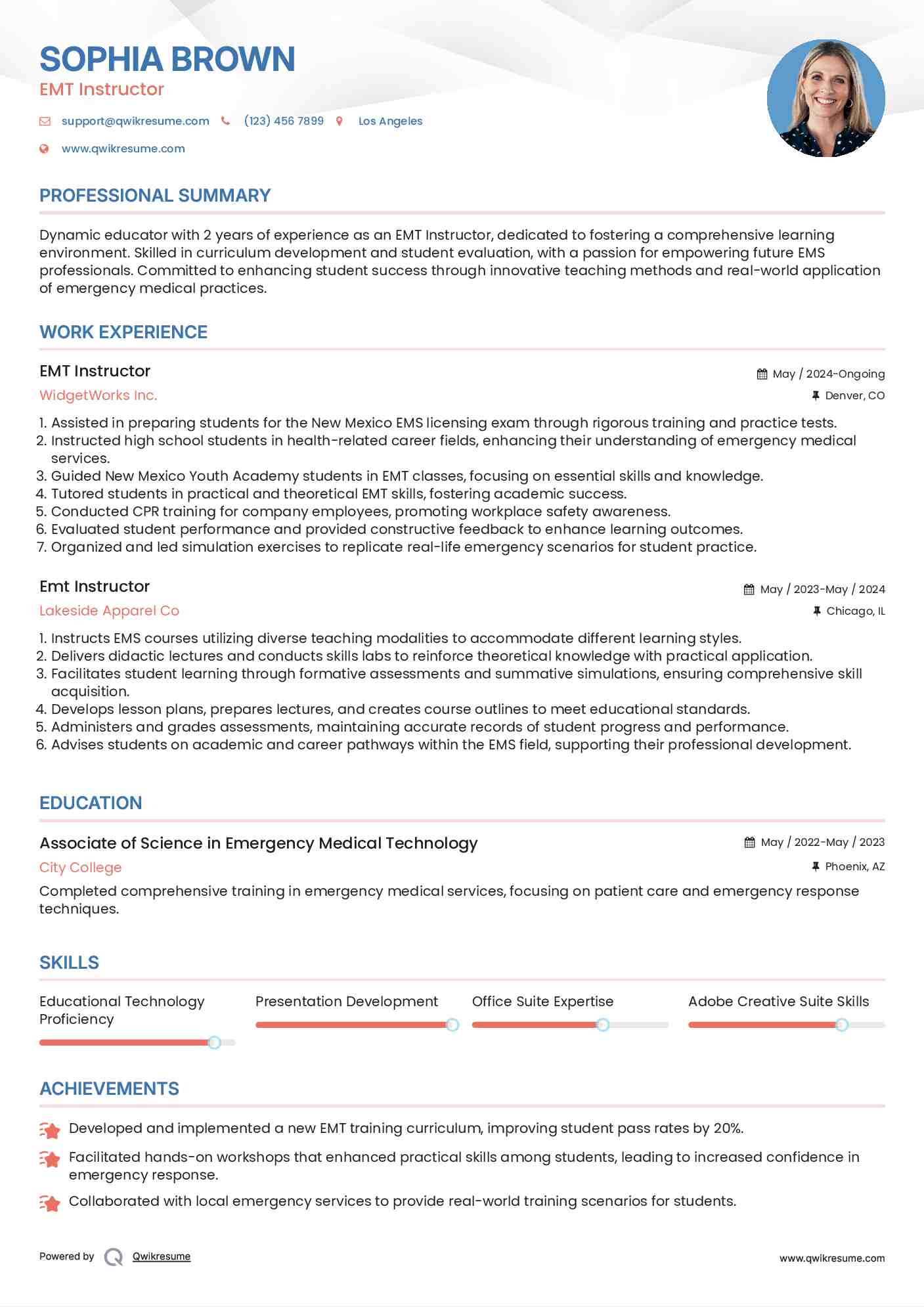 EMT Instructor Resume Template