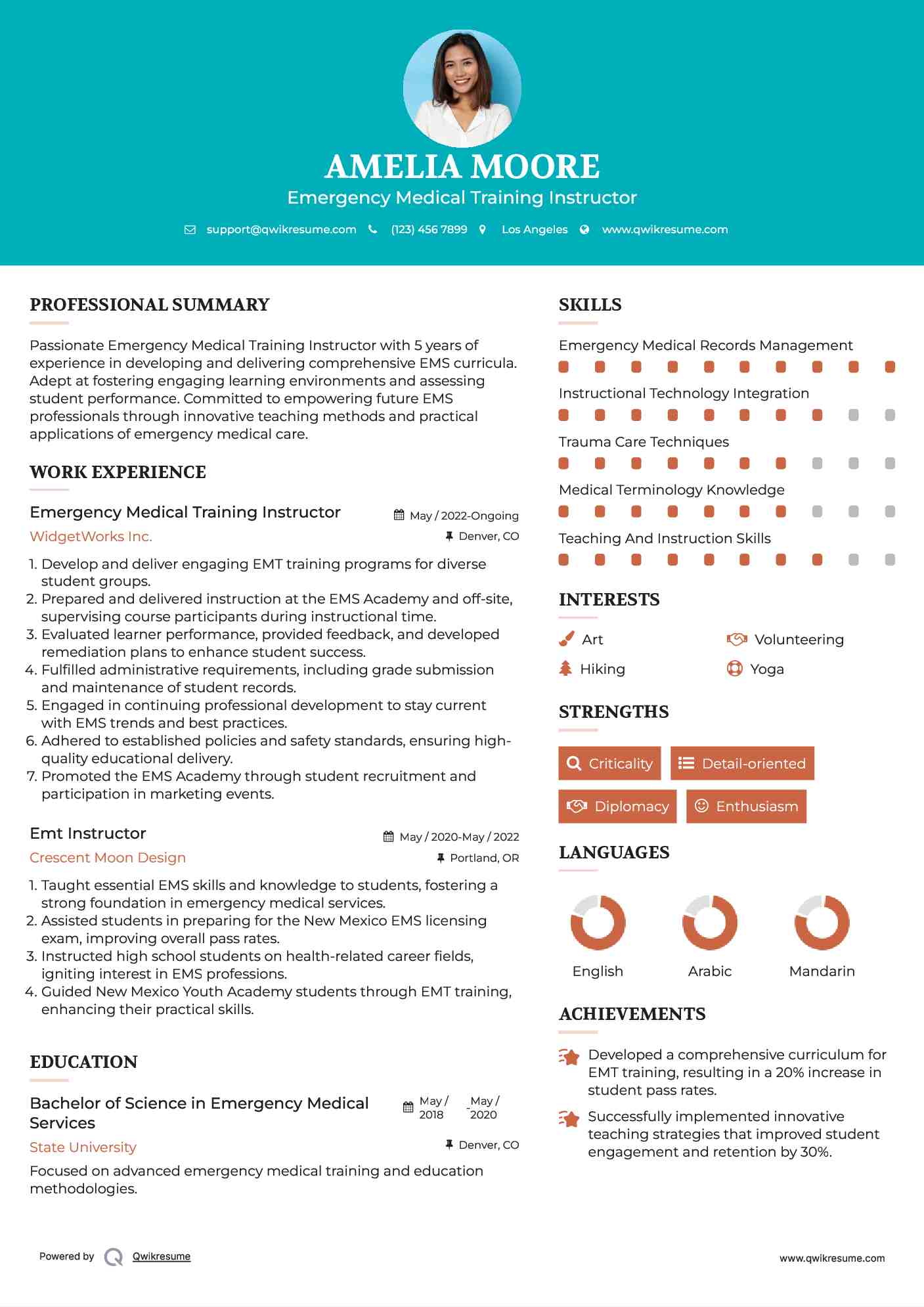 Emergency Medical Training Instructor Resume Template