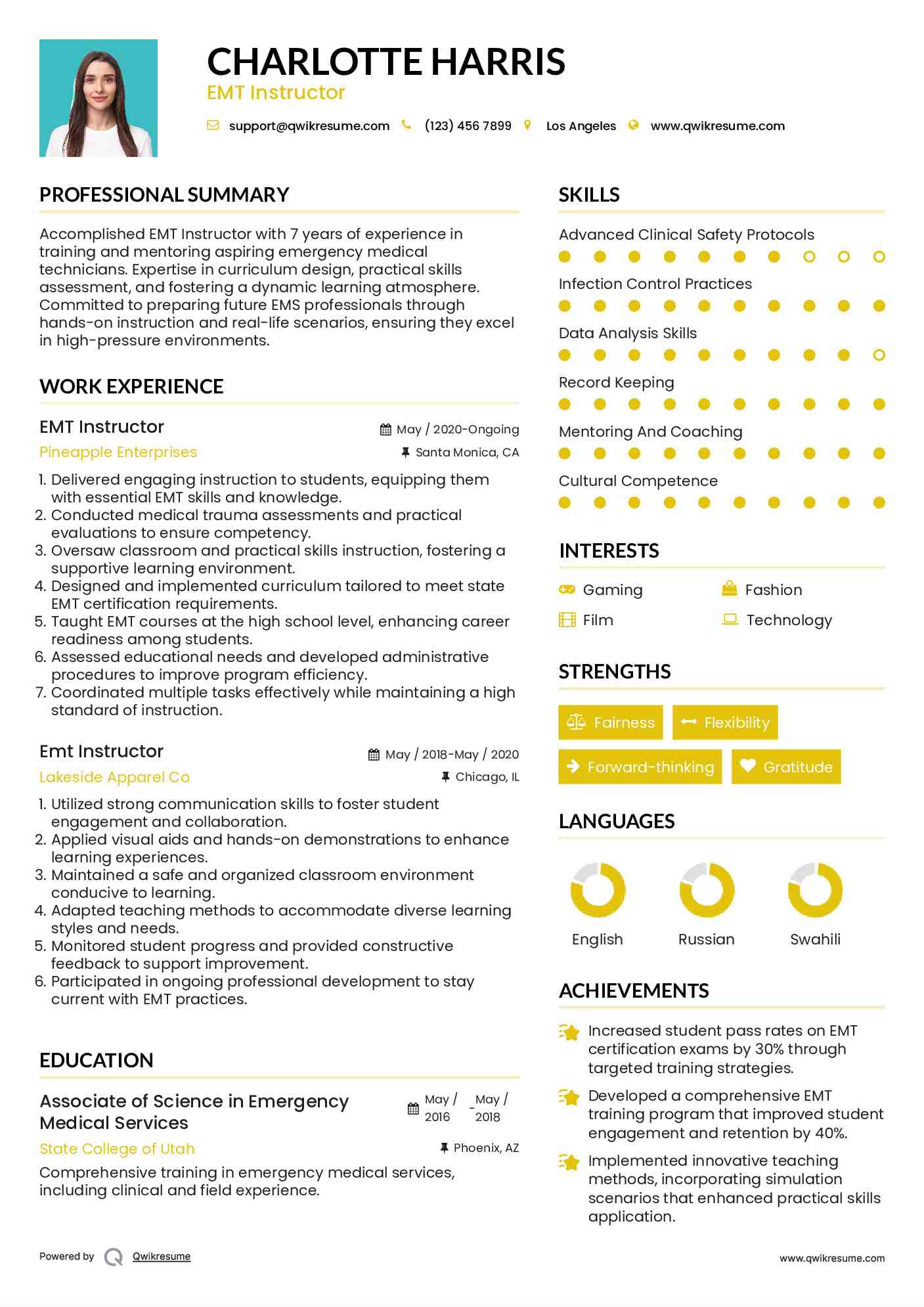 EMT Instructor Resume Model