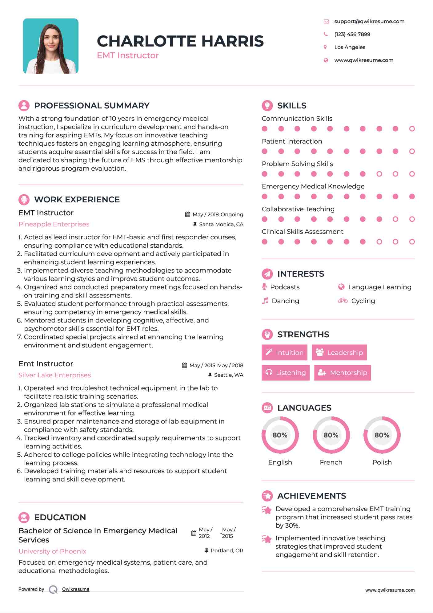 EMT Instructor Resume Template