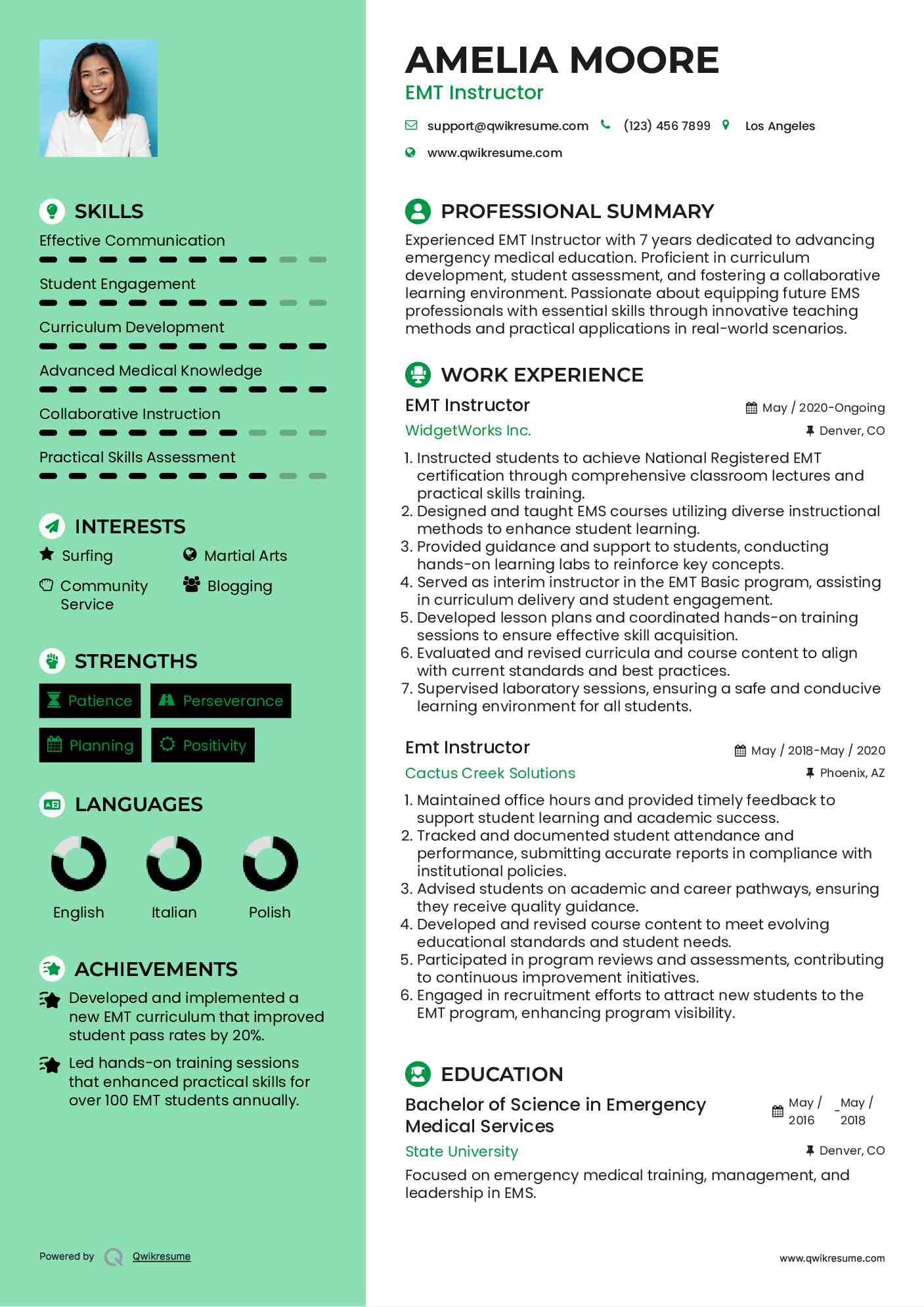 EMT Instructor Resume Example