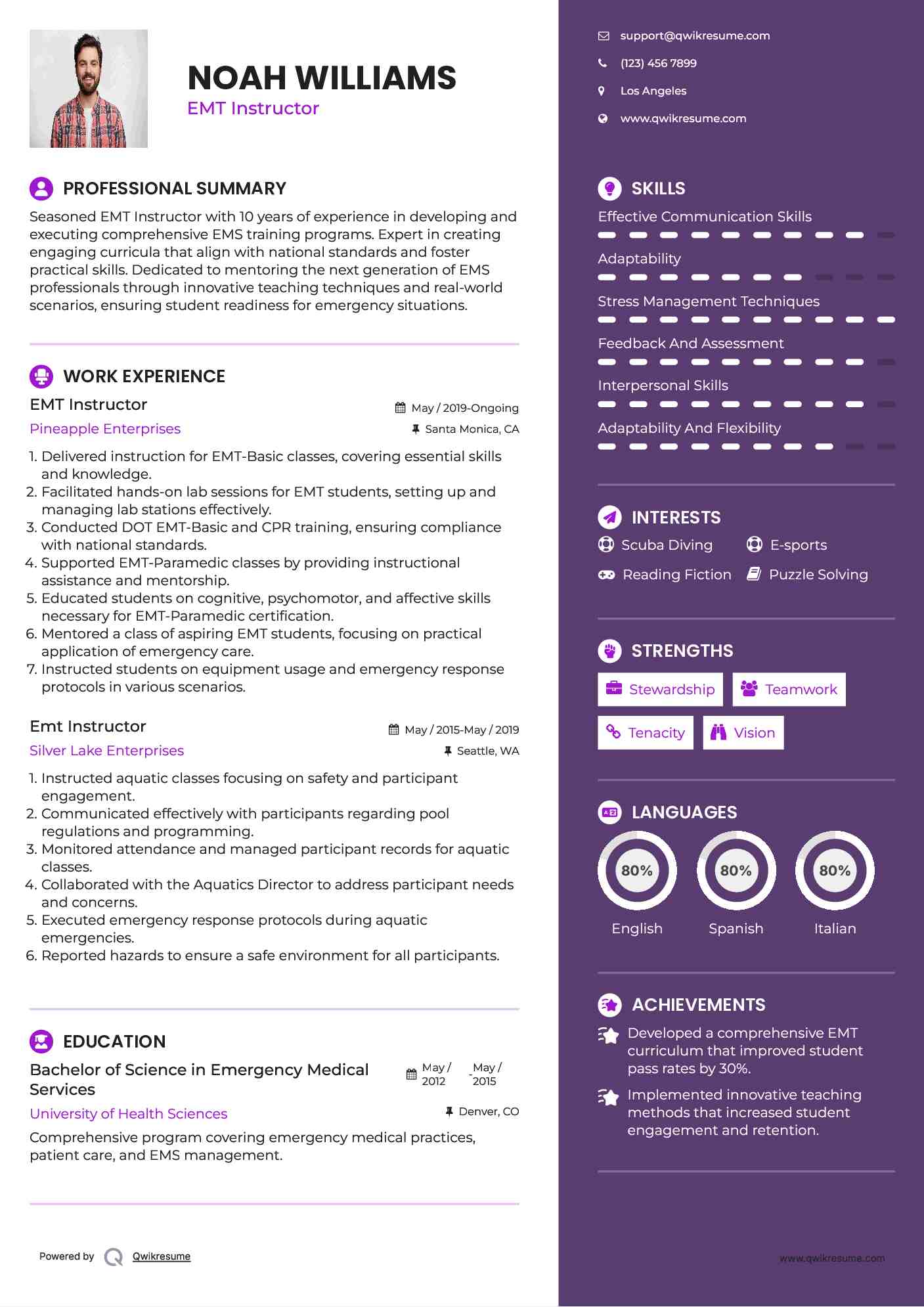EMT Instructor Resume Model