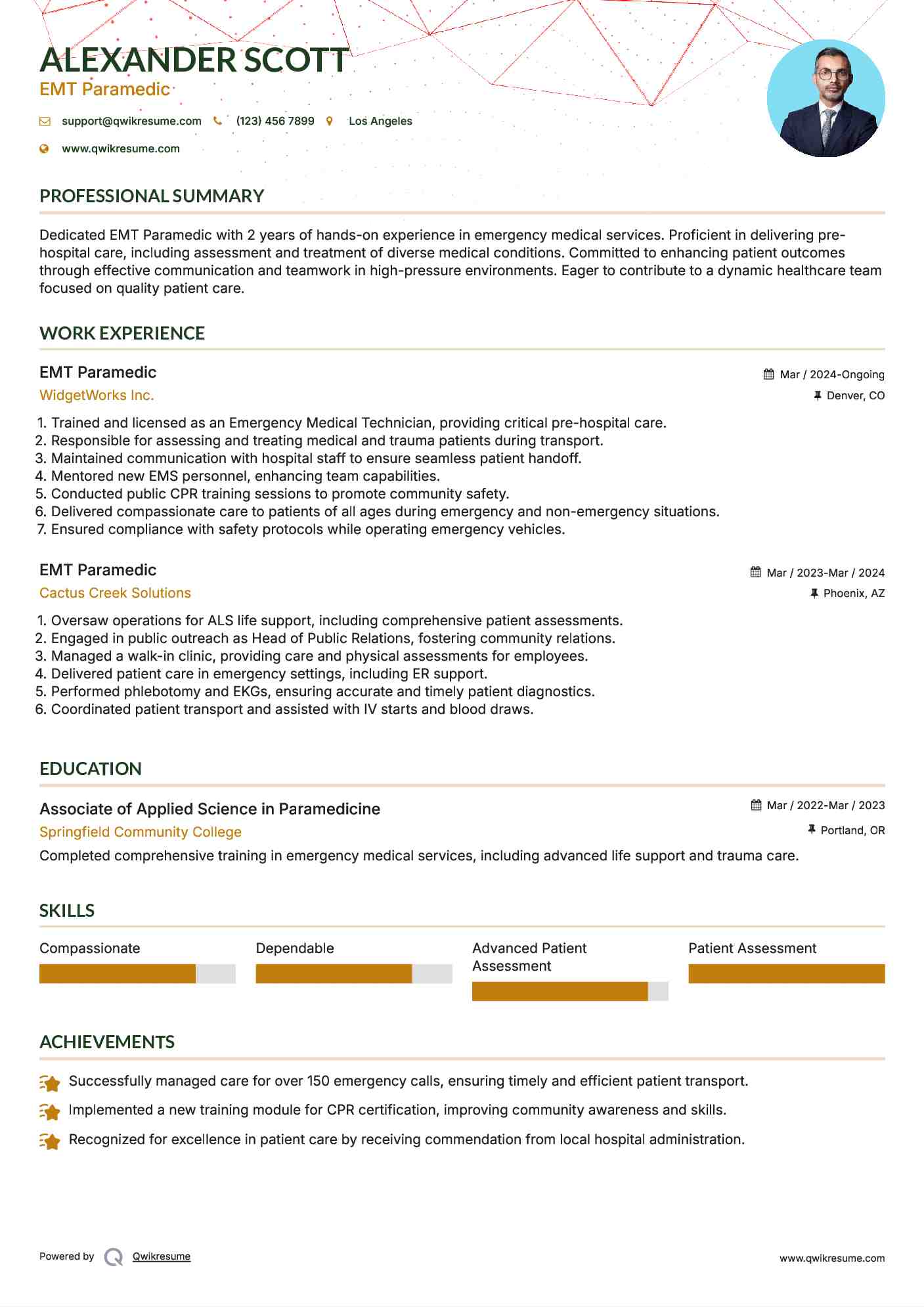 EMT Paramedic Resume Example