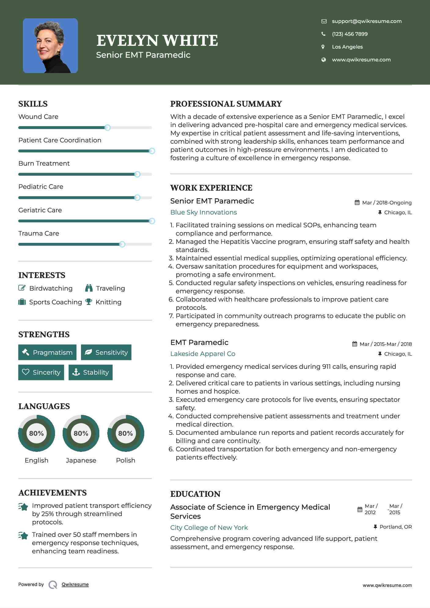 Senior EMT Paramedic Resume Example