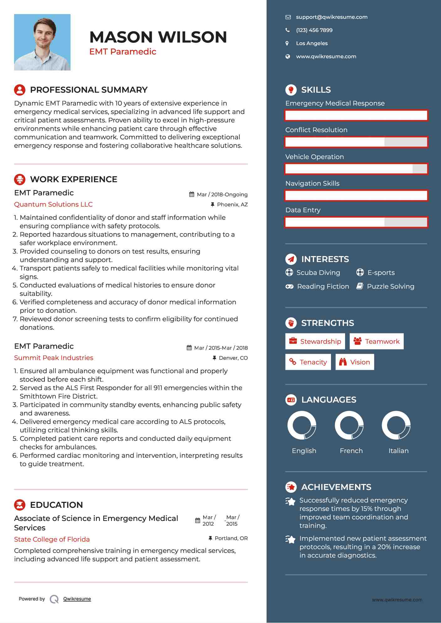 EMT Paramedic Resume Example