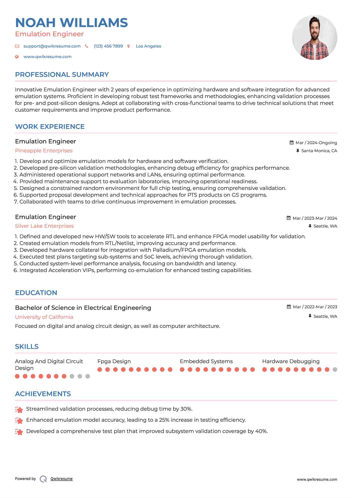 Emulation Engineer Resume Example