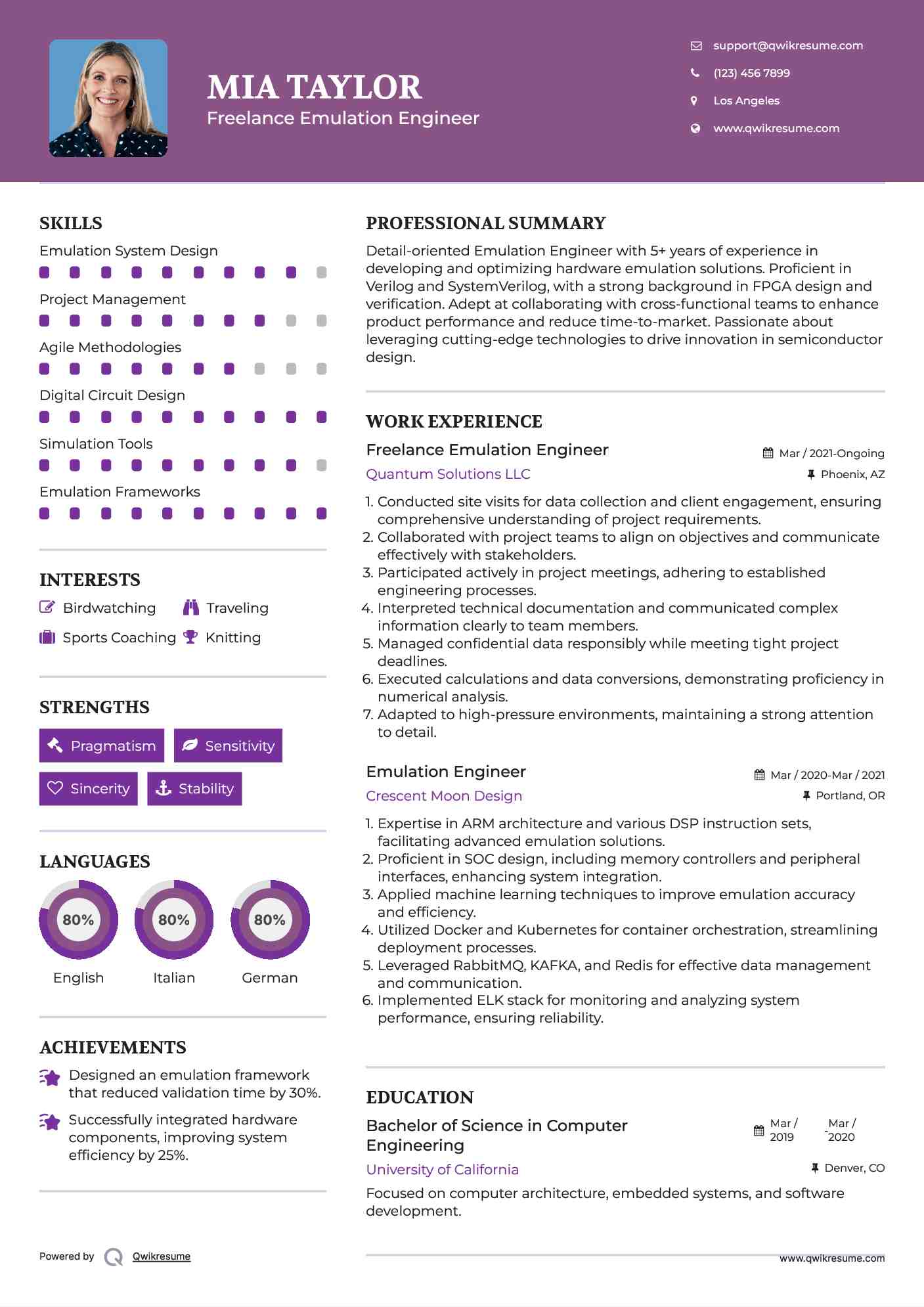 Freelance Emulation Engineer Resume Example