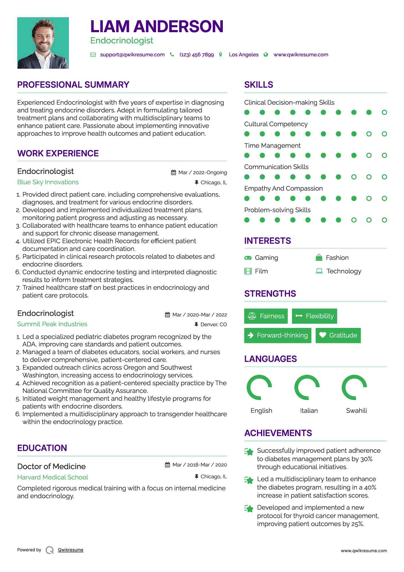 Endocrinologist Resume Example