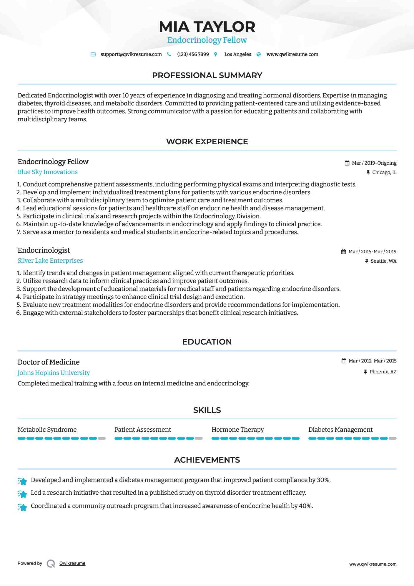 Endocrinology Fellow Resume Format