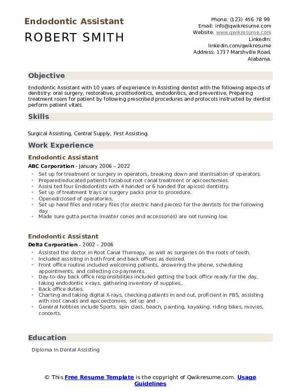 Endodontic Assistant Resume Samples QwikResume