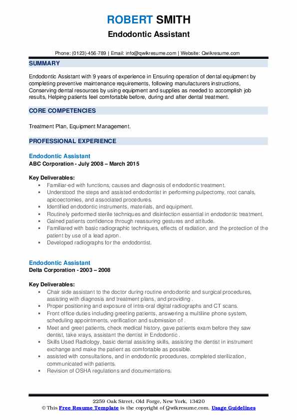 Endodontic Assistant Resume Samples QwikResume