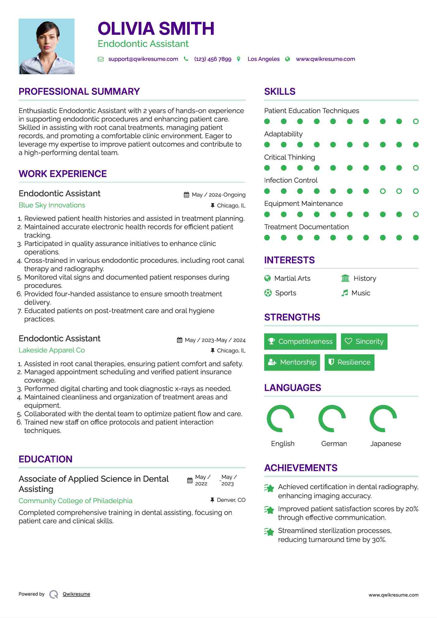 Endodontic Assistant Resume Model