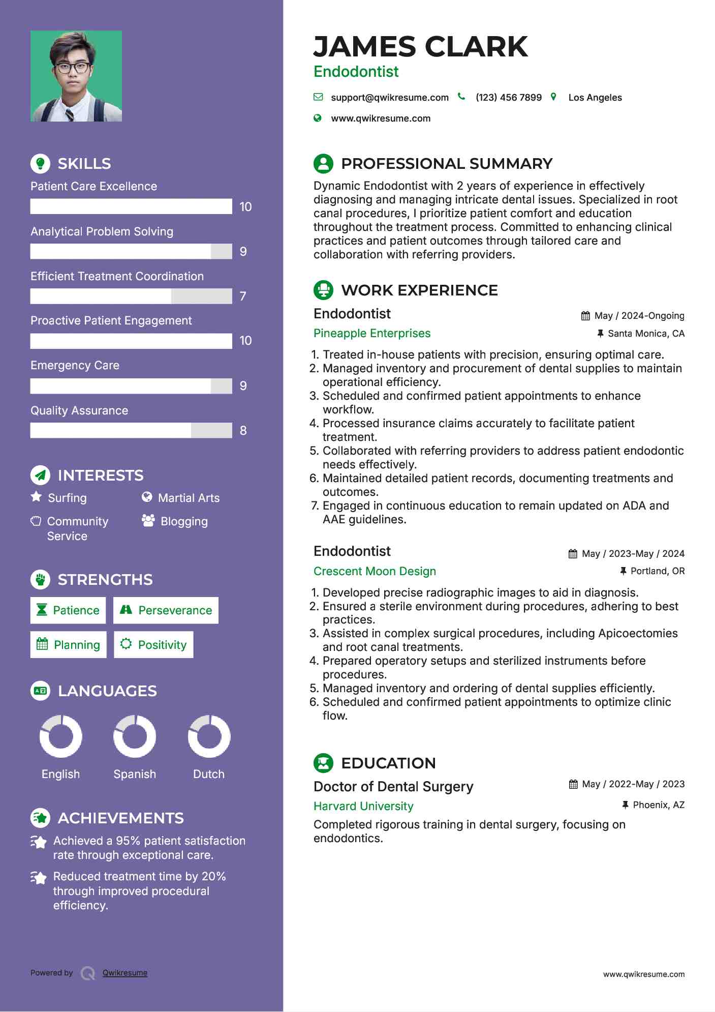 Endodontist Resume Sample