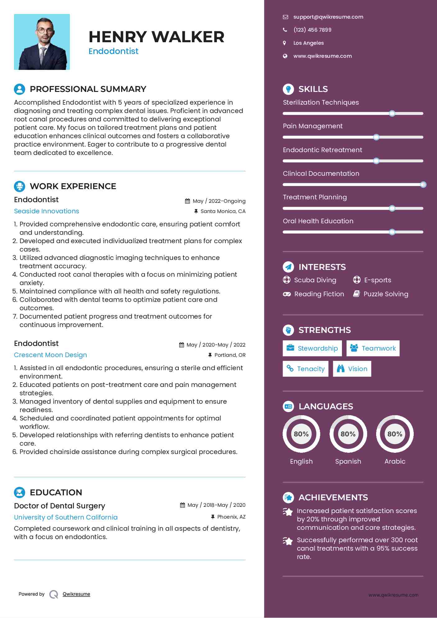 Endodontist Resume Template