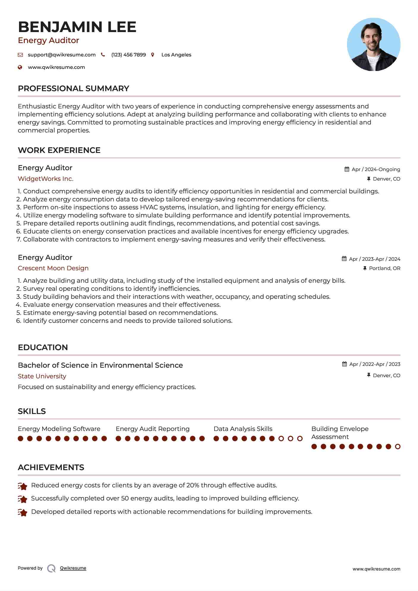 Energy Auditor Resume Sample