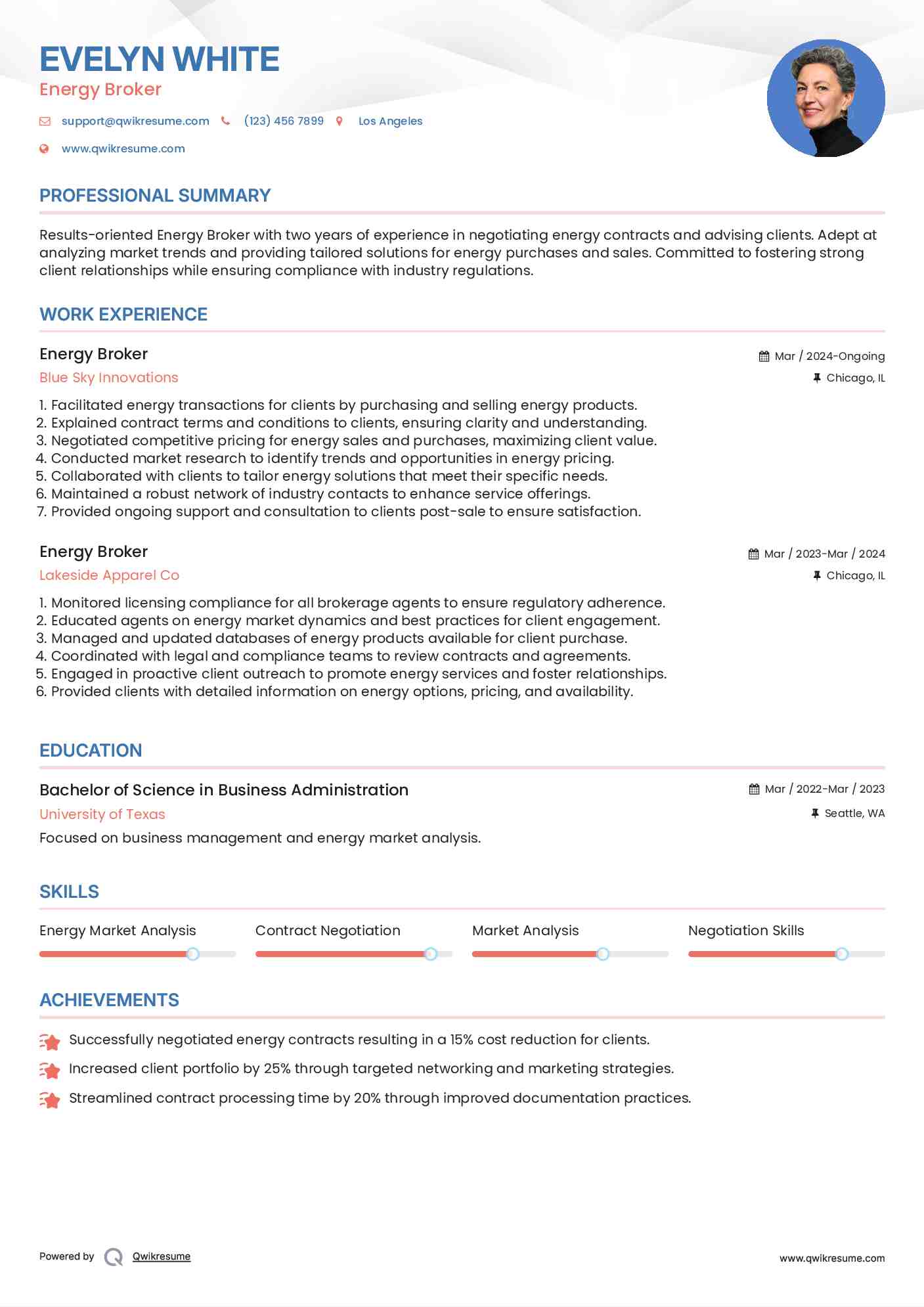 Energy Broker Resume Template