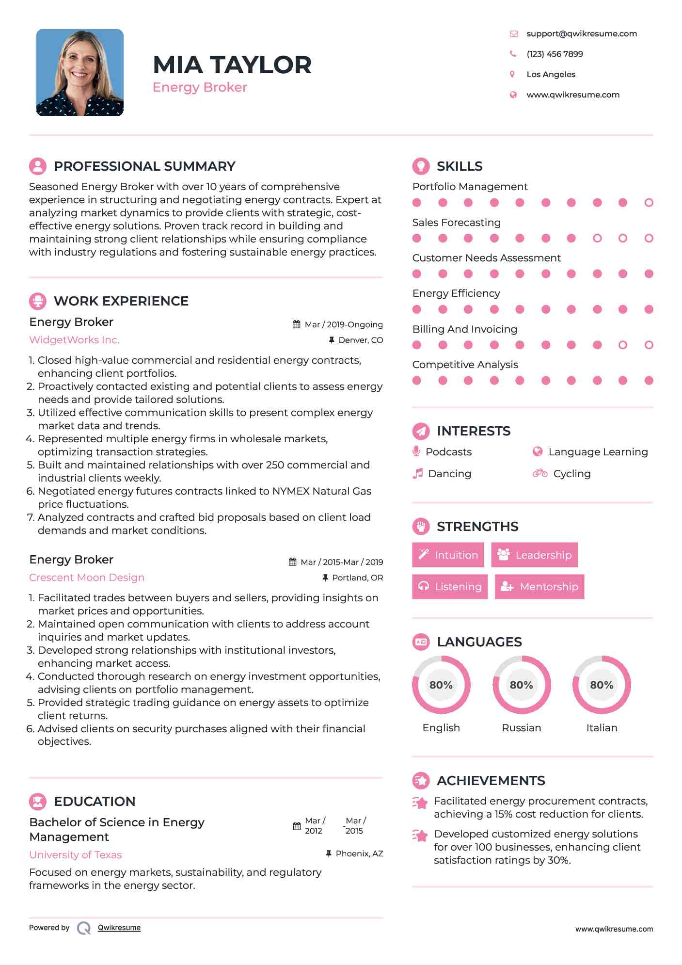 Energy Broker Resume Example