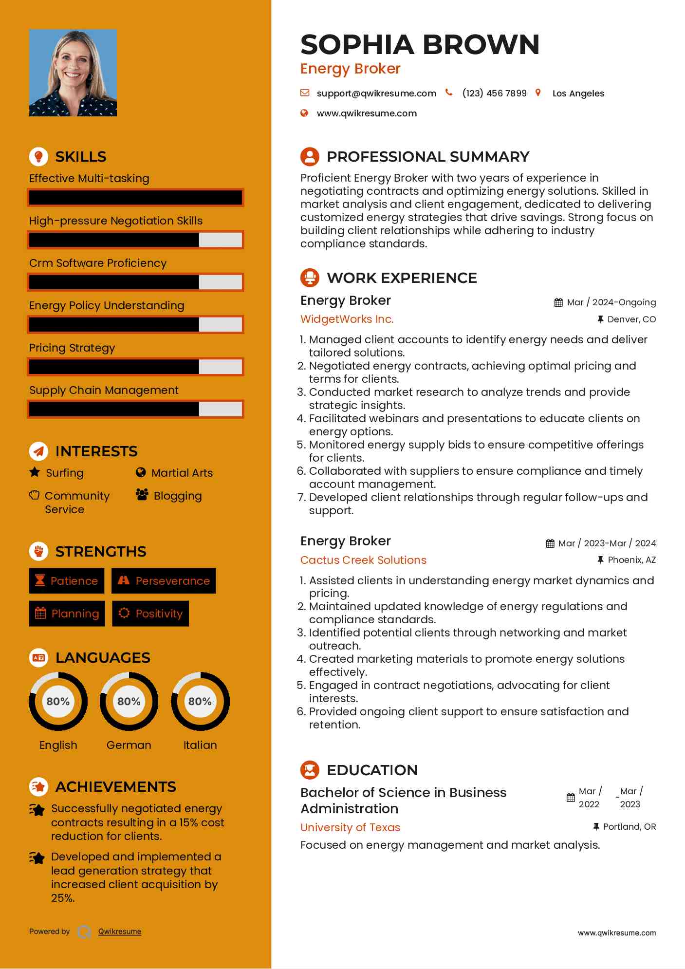 Energy Broker Resume Example