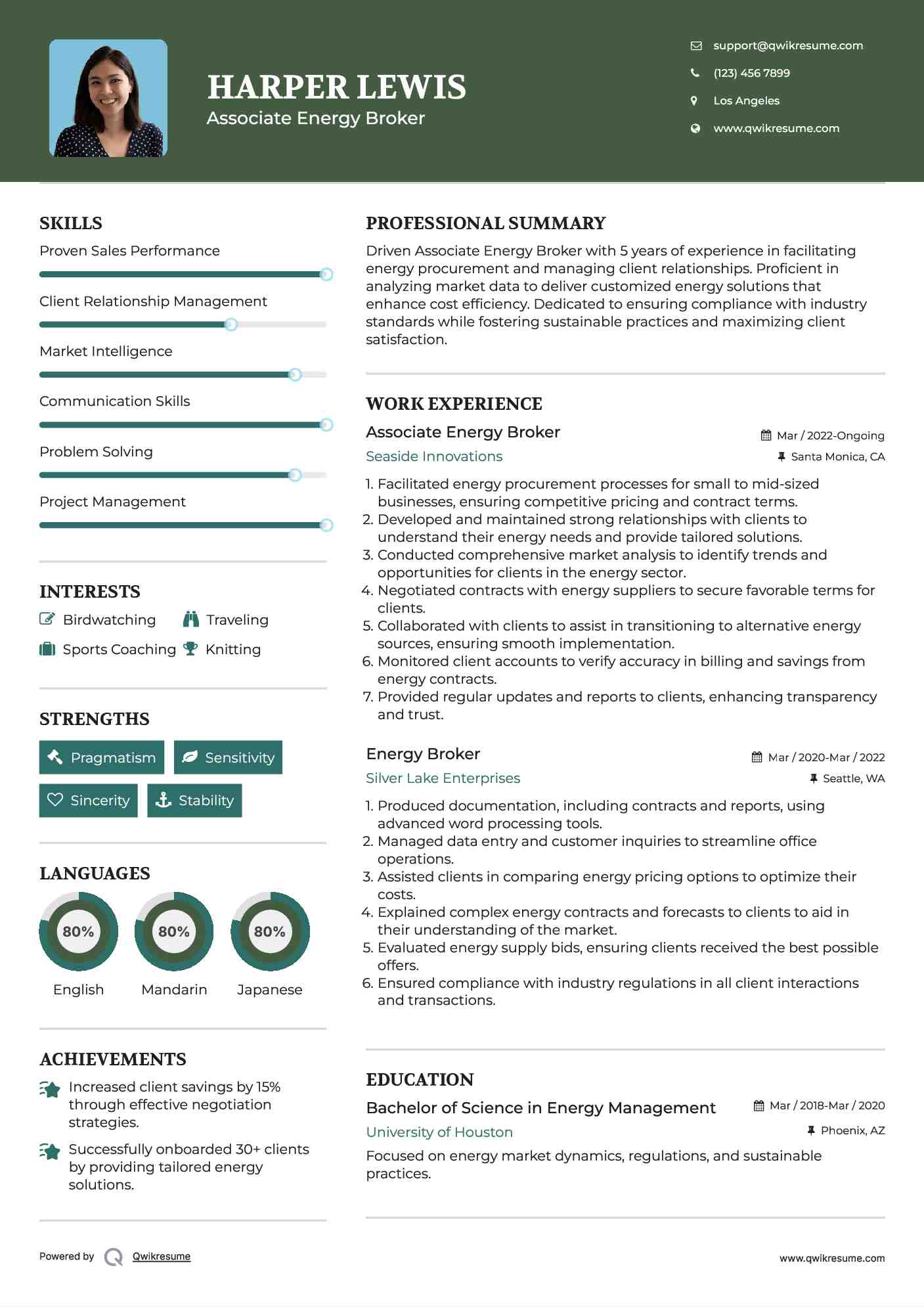 Associate Energy Broker Resume Format