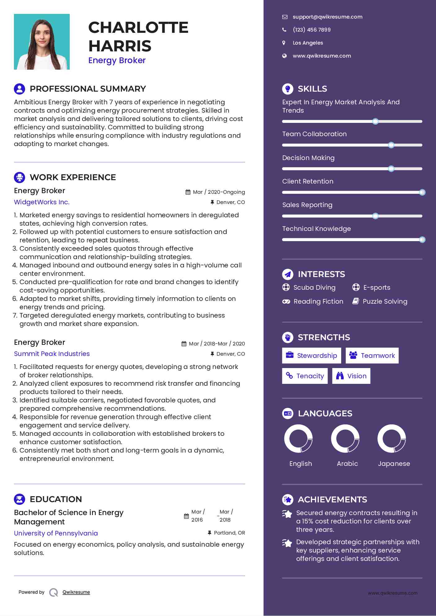 Energy Broker Resume Example