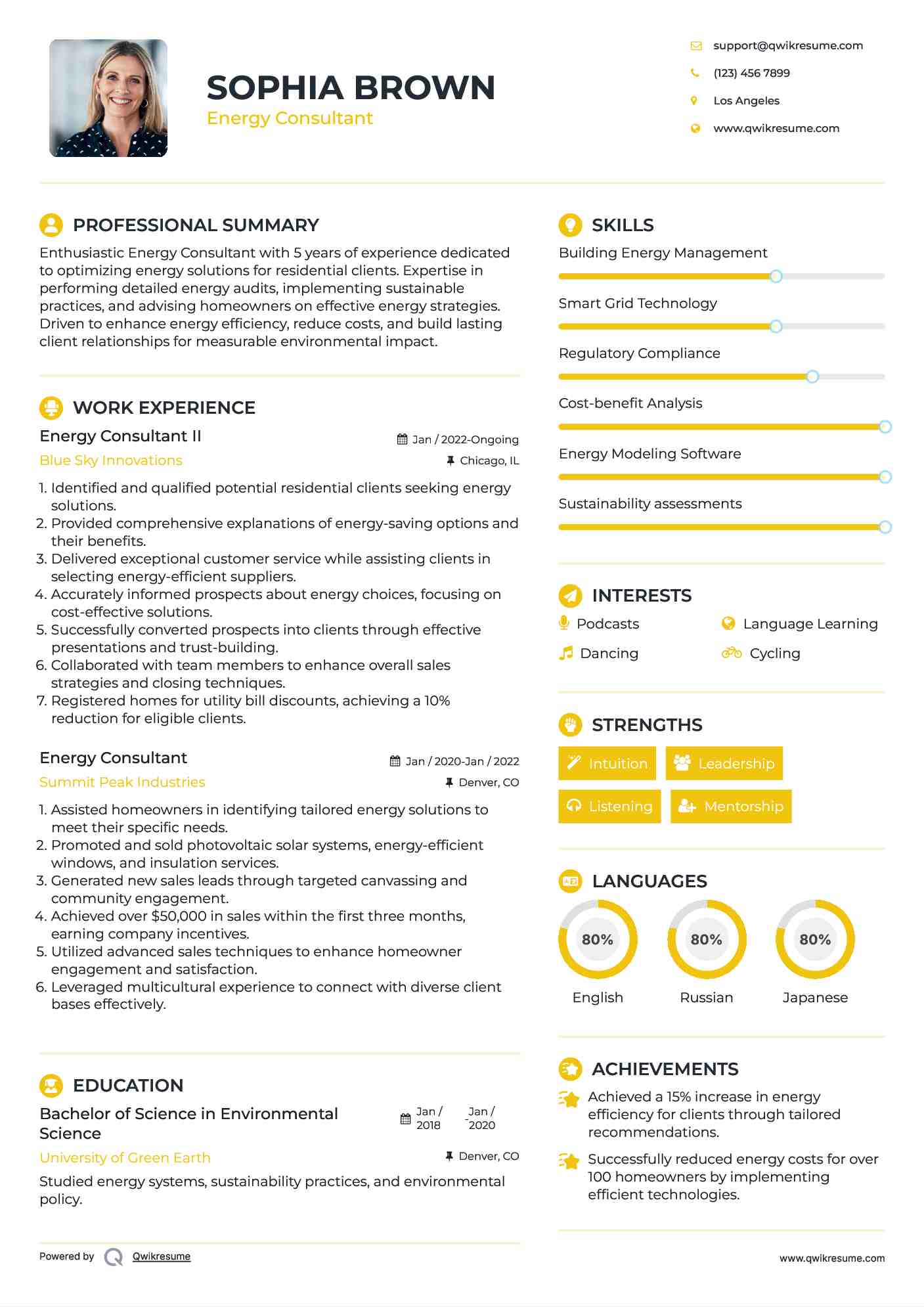 Energy Consultant II Resume Sample
