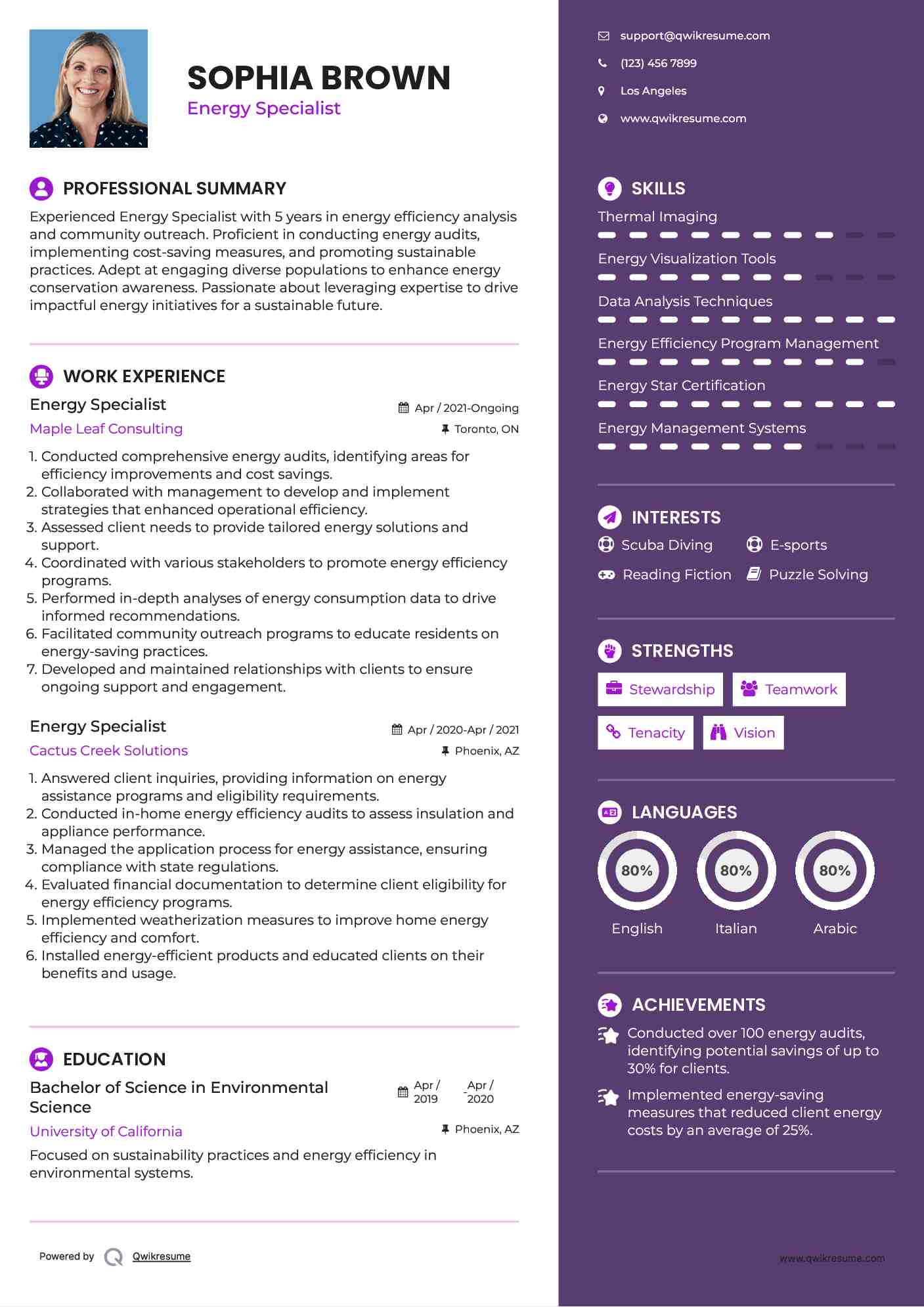 Energy Specialist Resume Example