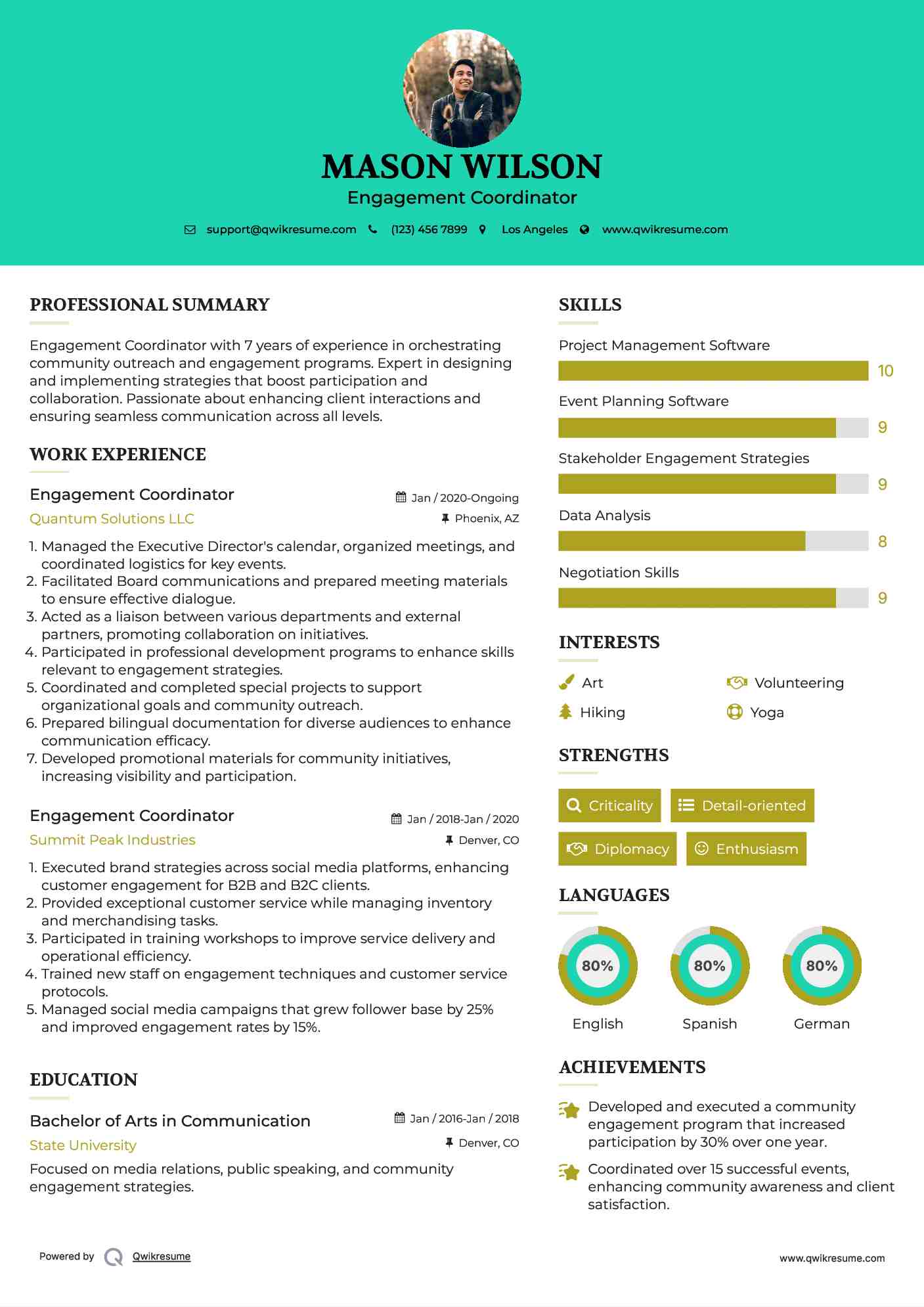 Engagement Coordinator Resume Template