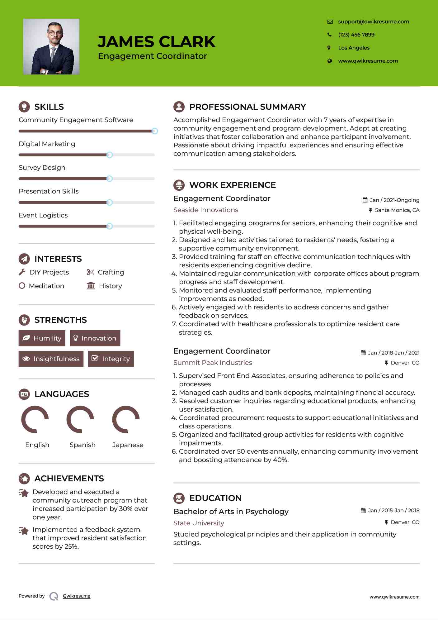 Engagement Coordinator Resume Example