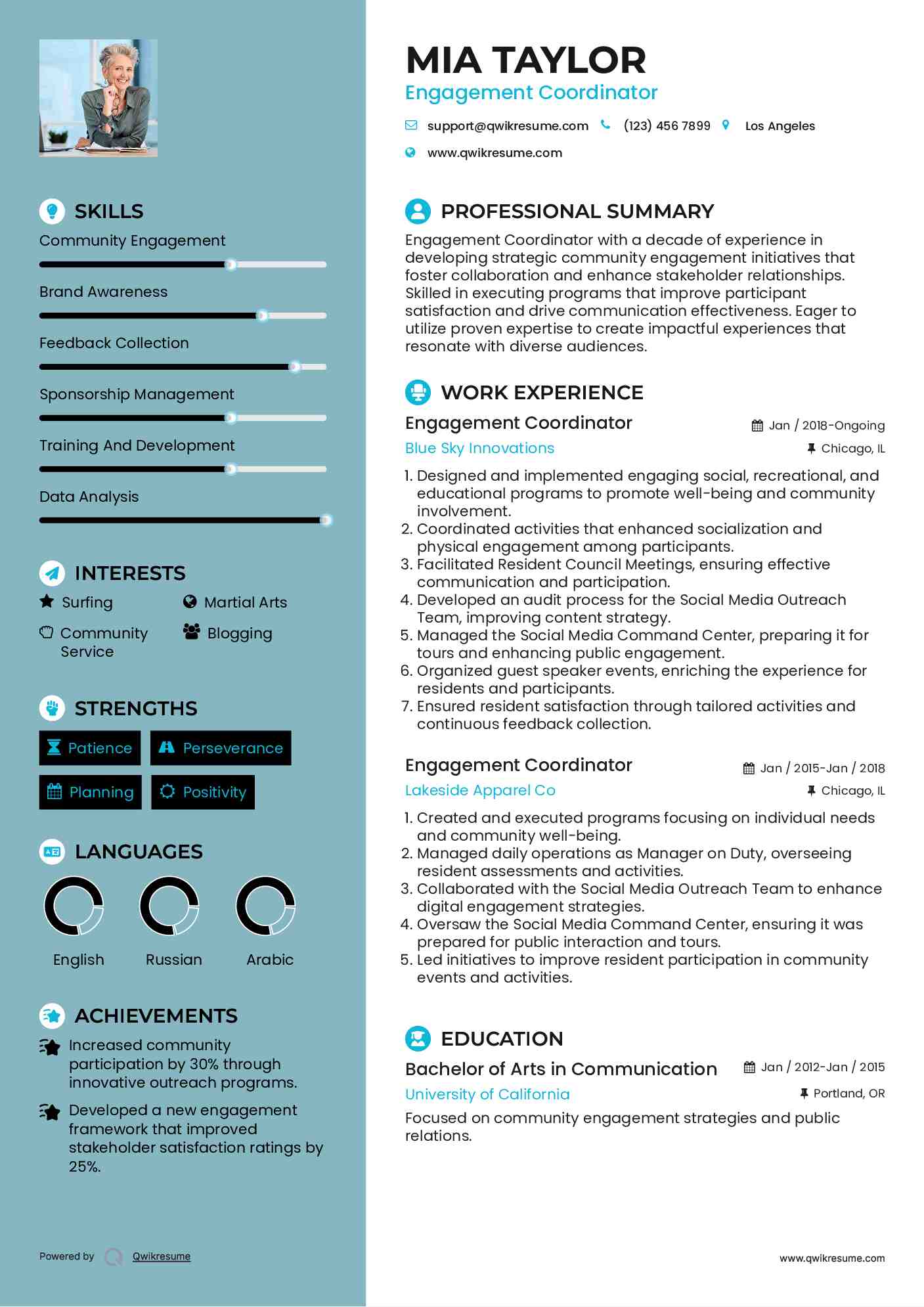 Engagement Coordinator Resume Example