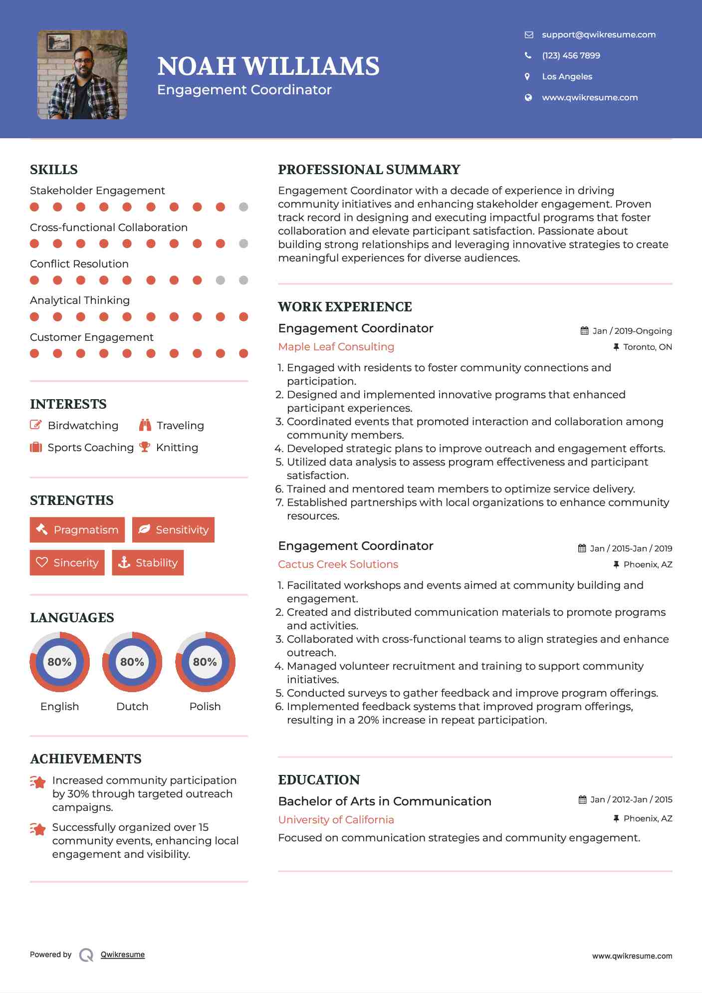 Engagement Coordinator Resume Example