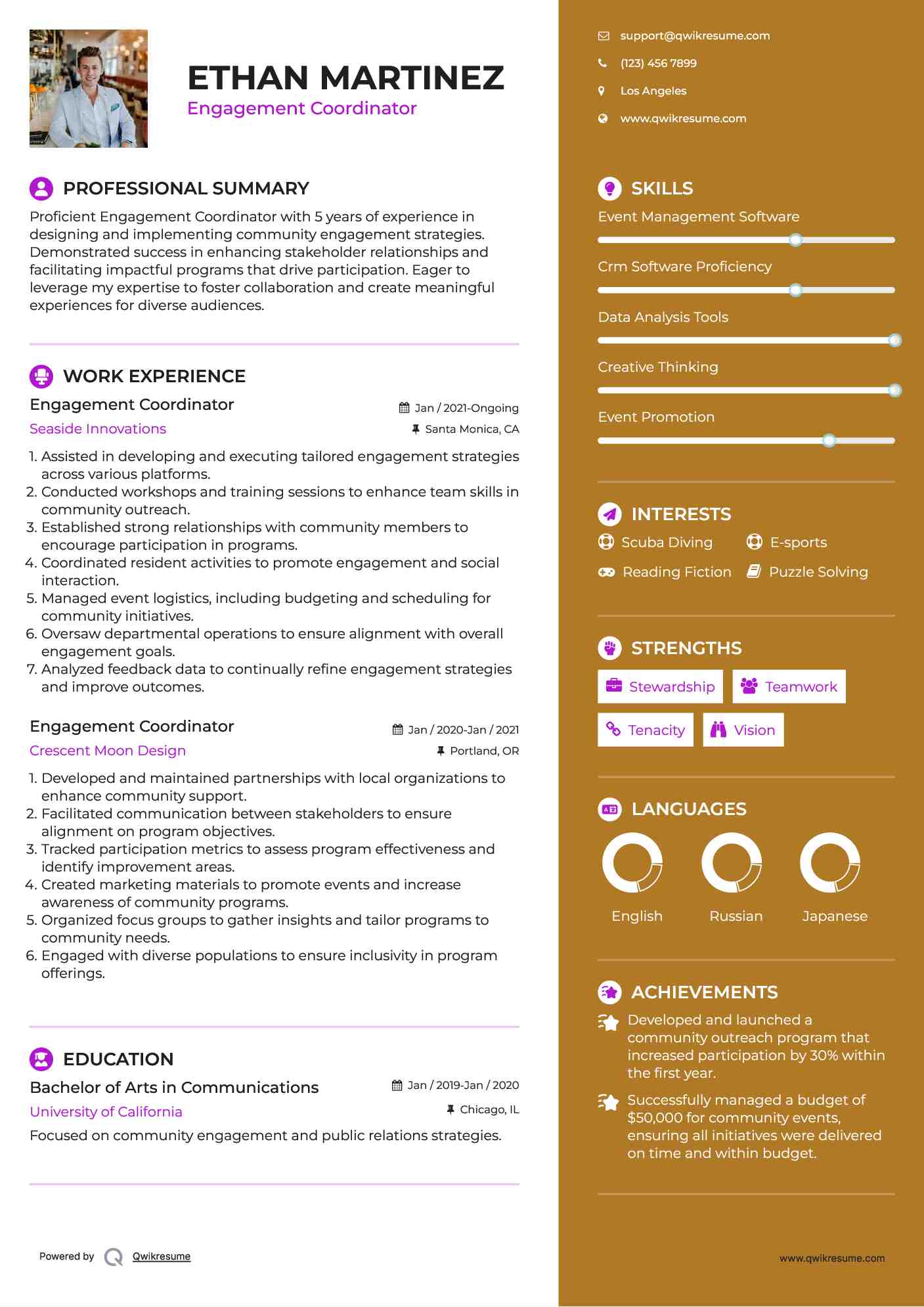 Engagement Coordinator Resume Template